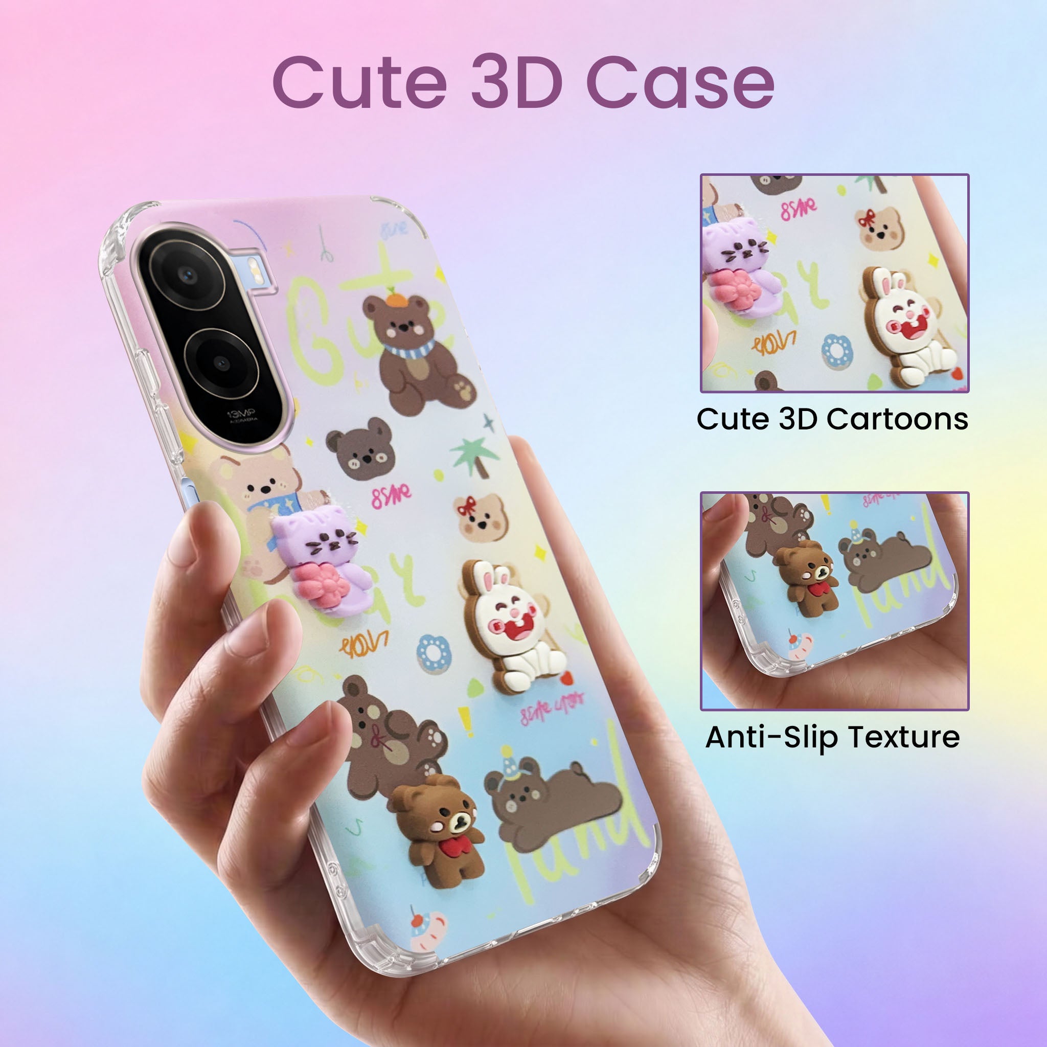 For Poco C85x 5G Back Cover Case (3D Cute Cartoons | Hard Back Side Soft | Matte Premium Finish | HD Printing)