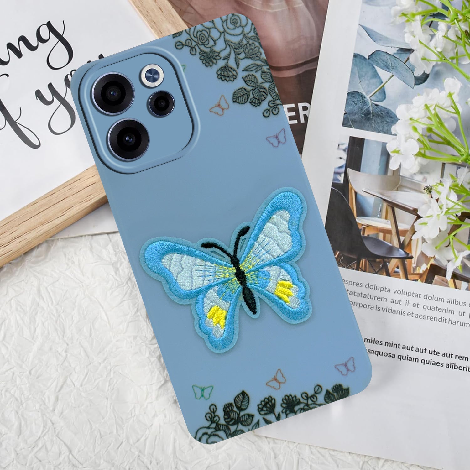 For Oppo Reno 15c Back Cover Case (Soft Butterfly Embroidery | Women Teen Girls | Camera Protection| Matte Silicone)