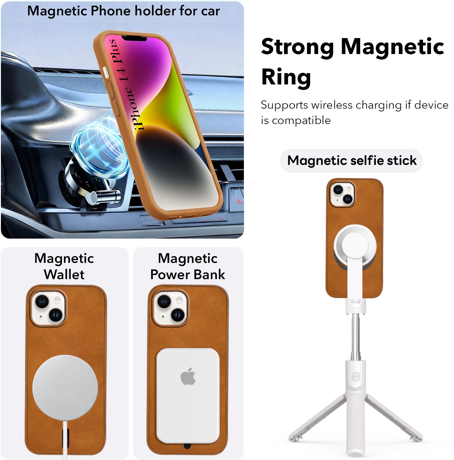 For Apple iPhone 14 Plus Back Cover Case Leather Finish (MagSafe Compatible Wireless Charging | Soft Touch | Camera Bump Protection)