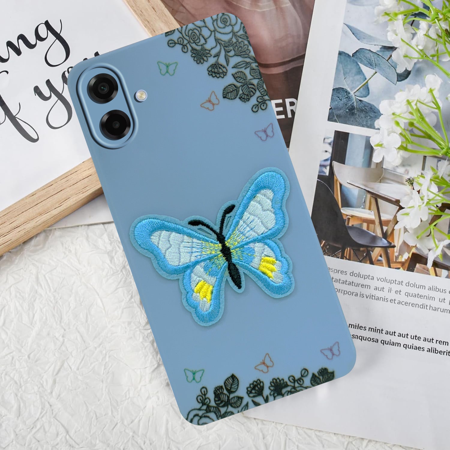 For Samsung Galaxy A07 5G | F70e 5G Back Cover Case (Soft Butterfly Embroidery | Women Teen Girls | Camera Protection| Matte Silicone)