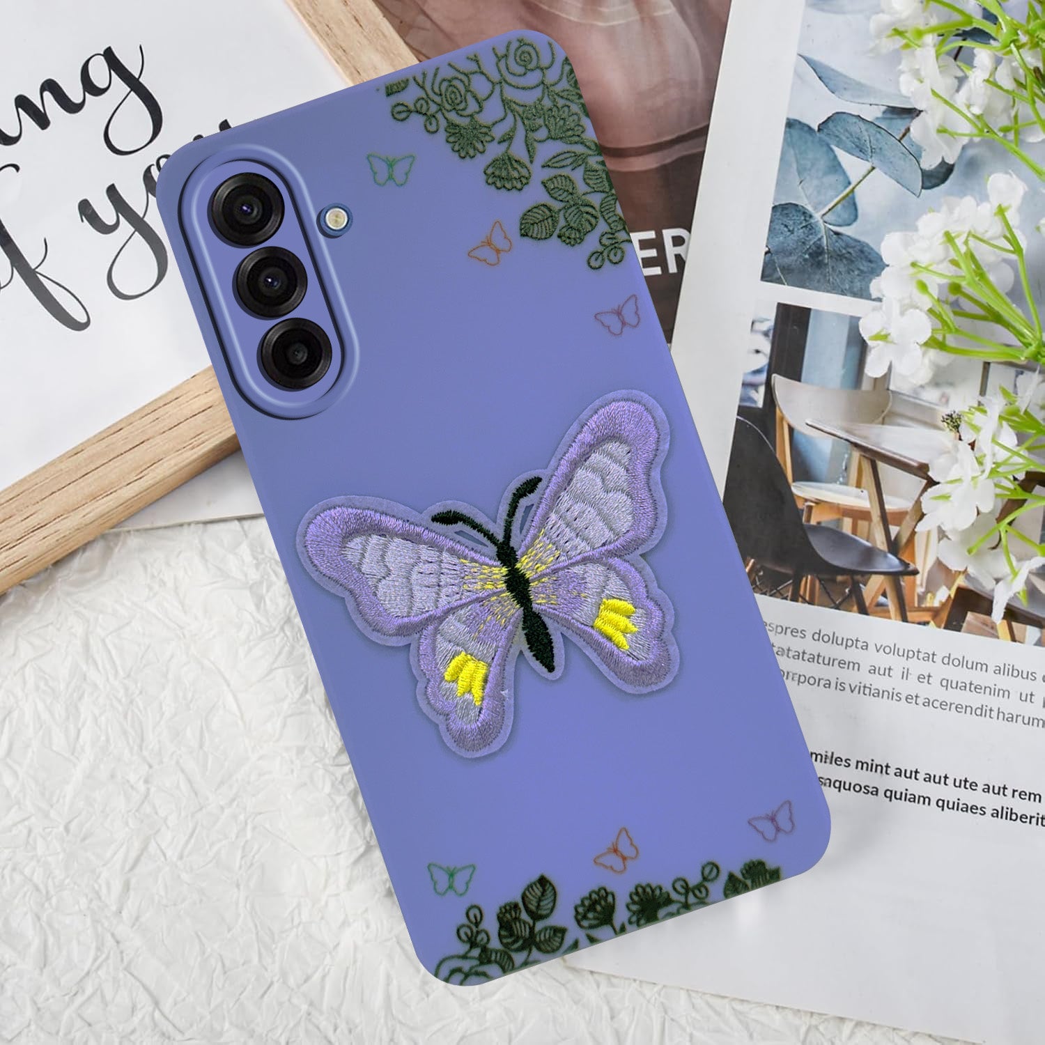 For Samsung Galaxy A17 | Samsung F17 | Samsung M17 5G Back Cover Case (Soft Butterfly Embroidery | Women Teen Girls | Camera Protection| Matte Silicone)