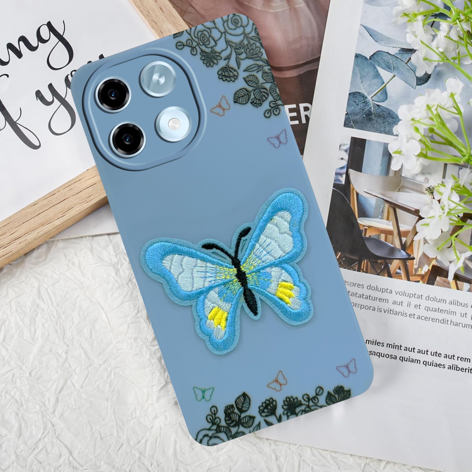 For Ai+ Nova 2 5G Back Cover Case (Soft Butterfly Embroidery | Women Teen Girls | Camera Protection| Matte Silicone)