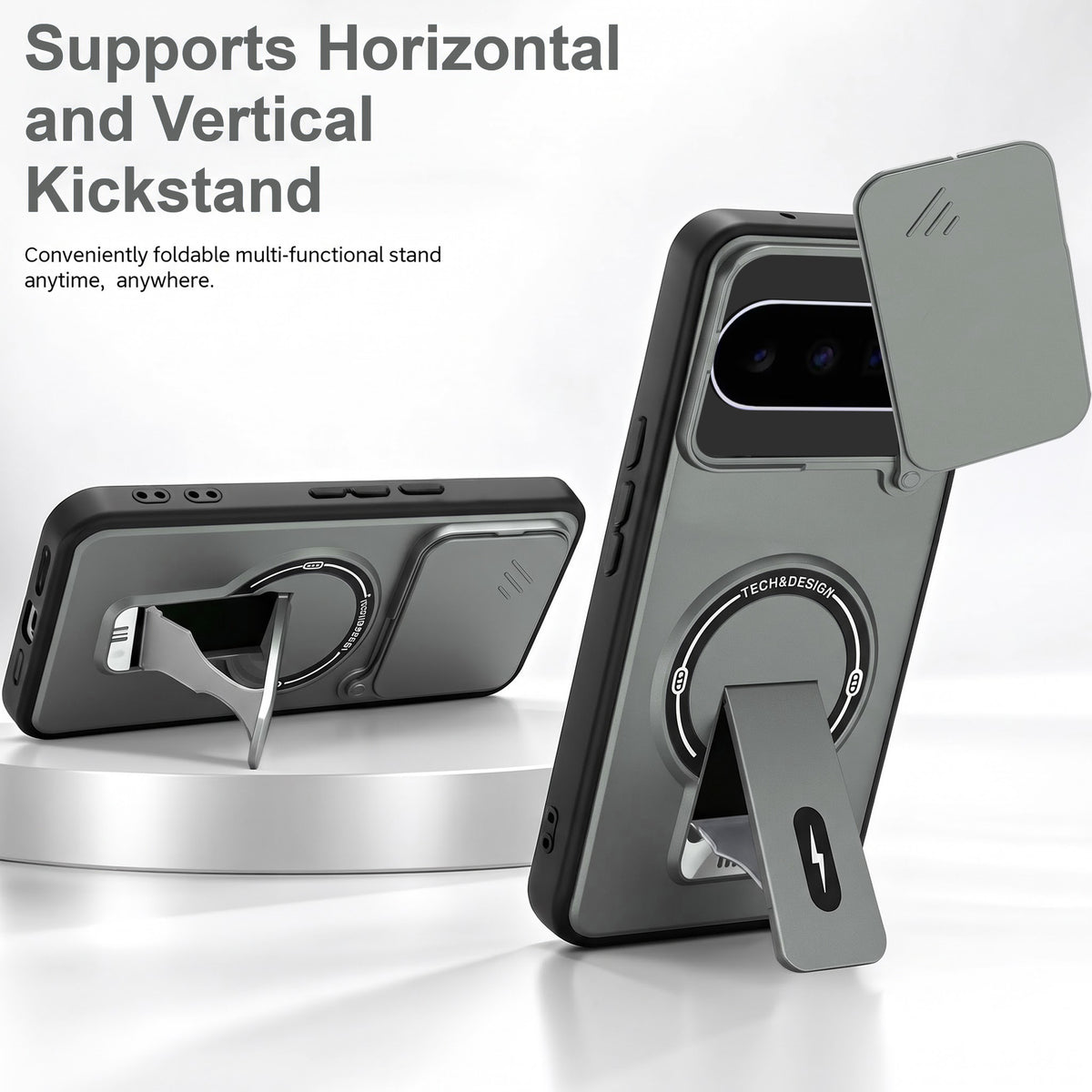 For Google Pixel 11 Back Case Cover Metallic (Hybrid Armor Kickstand | Sliding Shutter Camera Protection | MagSafe Compatible)