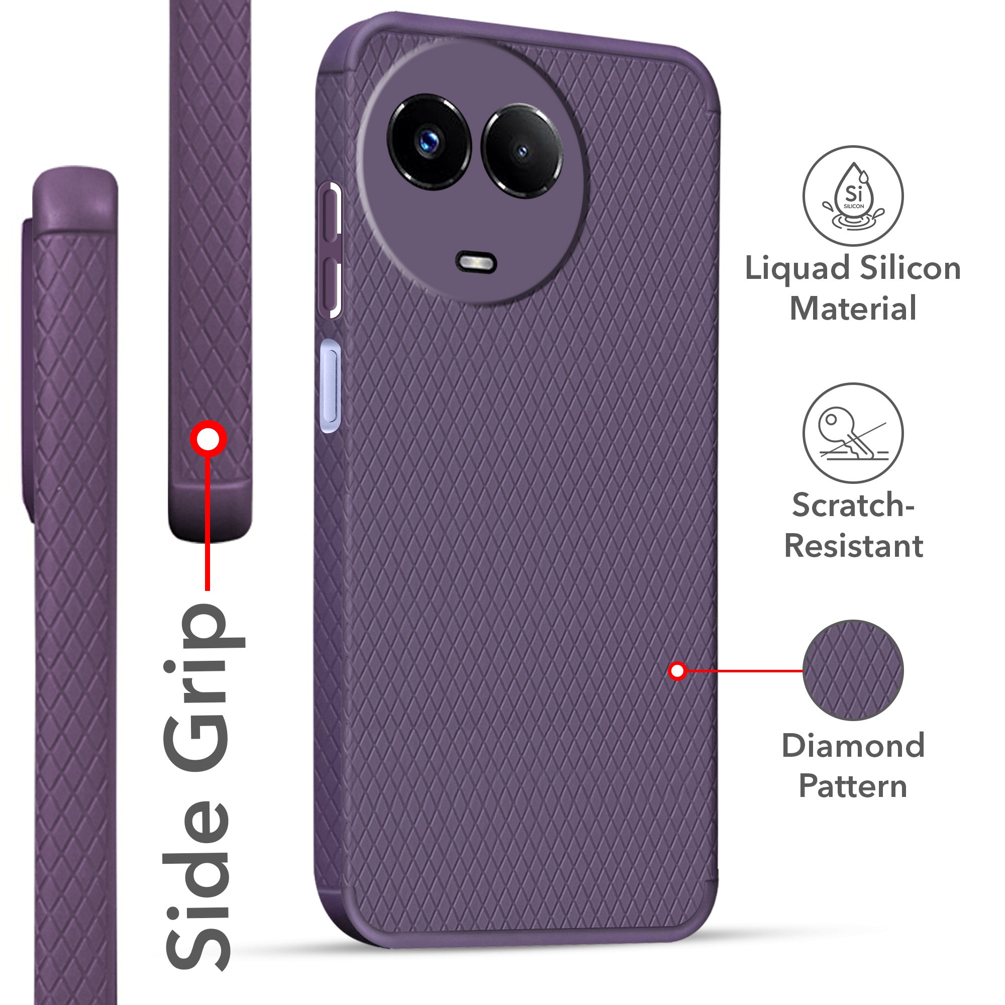 For Realme 11 5G | Realme 11x 5G  Back Cover Case (Liquid Silicone | Side Grip | Camera Protection)