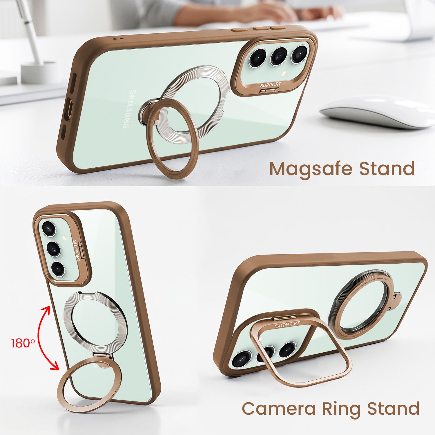 For Samsung Galaxy S23 FE 5G Back Cover Case Crystal (Lifetime Anti Yellow | Magnetic Ring Stand | Camera Lens Protection | MagSafe Compatible)