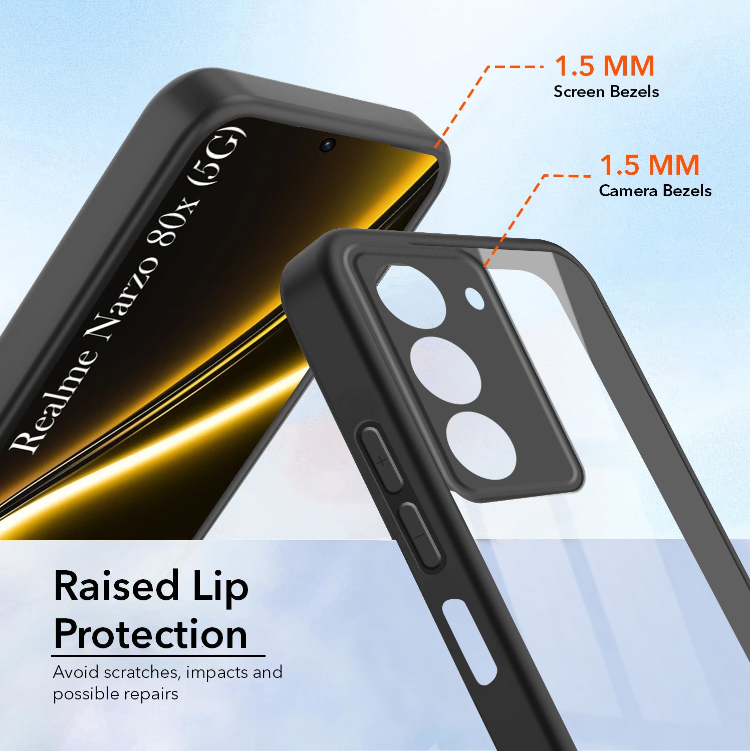 For Realme Narzo 80x Combo with Back Cover and 9H Tempered Glass (Lifetime Anti-Yellow | Crystal Clear Shockproof | Oleophobic Coating Screen Glass)