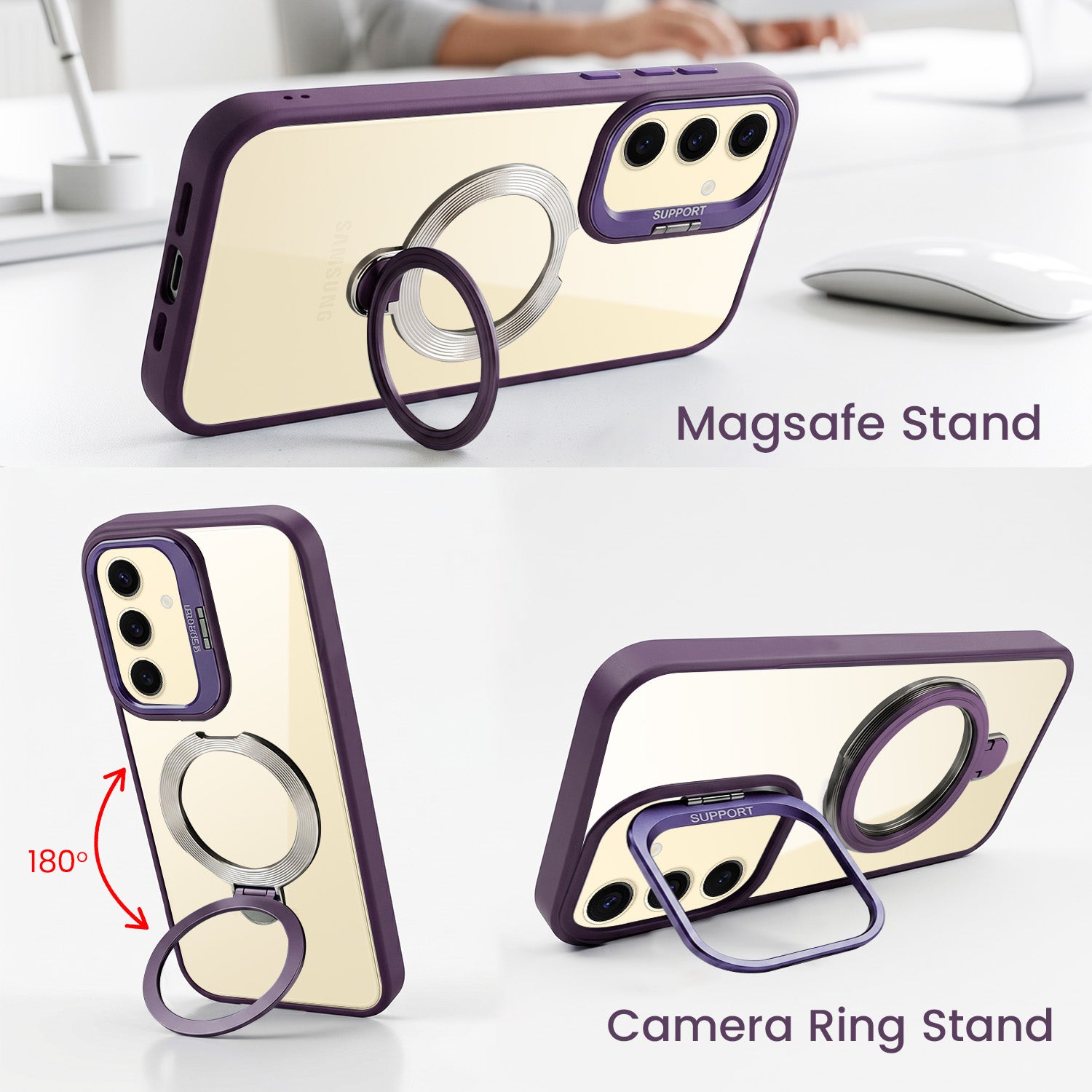 For Samsung Galaxy S24 Back Cover Case Crystal (Lifetime Anti Yellow | Magnetic Ring Stand | Camera Lens Protection | MagSafe Compatible)