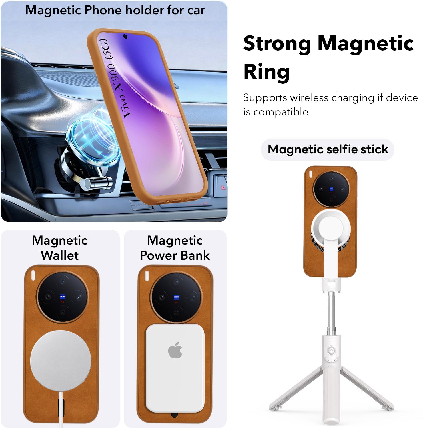 For Vivo X300 5G Back Cover Case Leather Finish (MagSafe Compatible Wireless Charging | Soft Touch | Camera Bump Protection)