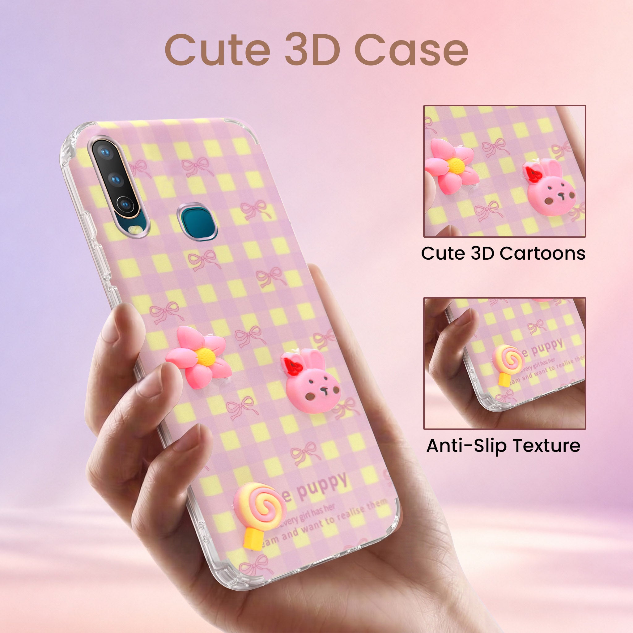 For Vivo U10 Back Cover Case (3D Cute Cartoons | Hard Back Side Soft | Matte Premium Finish | HD Printing)