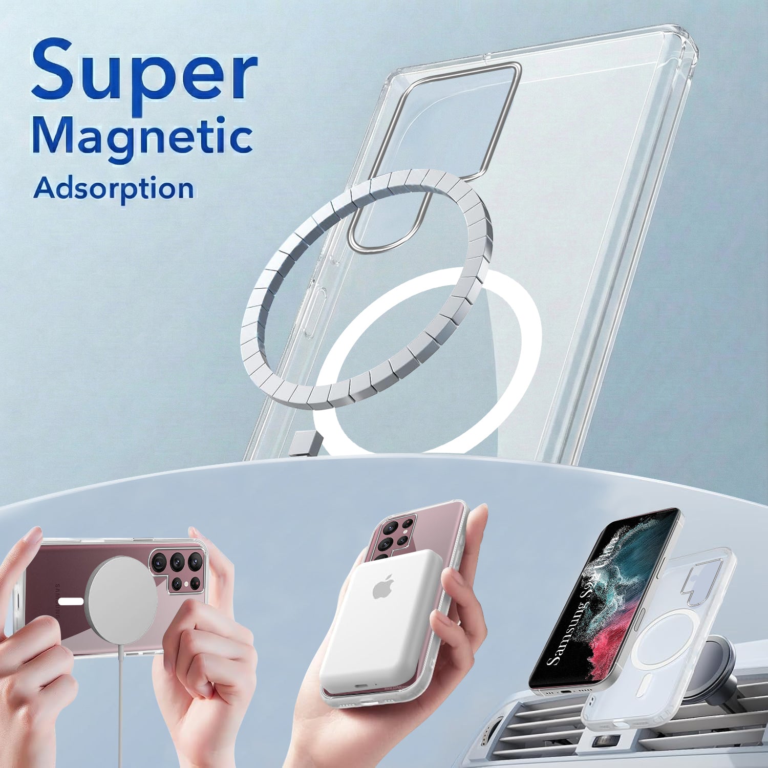 For Samsung Galaxy S22 Ultra 5G Back Cover Case Lifetime Anti-Yellow MagSafe Compatible Clear (Sleek Hard Crystal | Shockproof and Camera Protection)