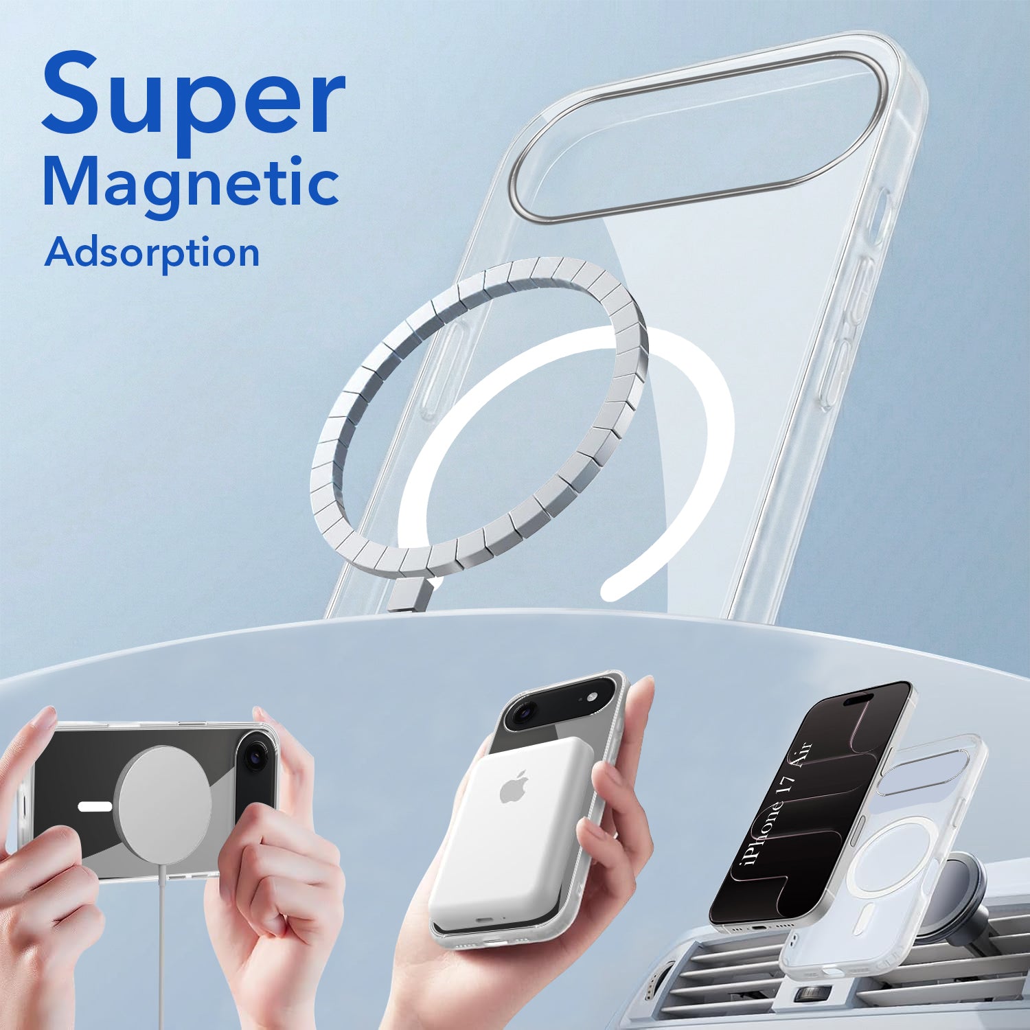For Apple iPhone 17 Air Back Cover Case Lifetime Anti-Yellow MagSafe Compatible Clear (Sleek Hard Crystal | Camera Protection and Shockproof)