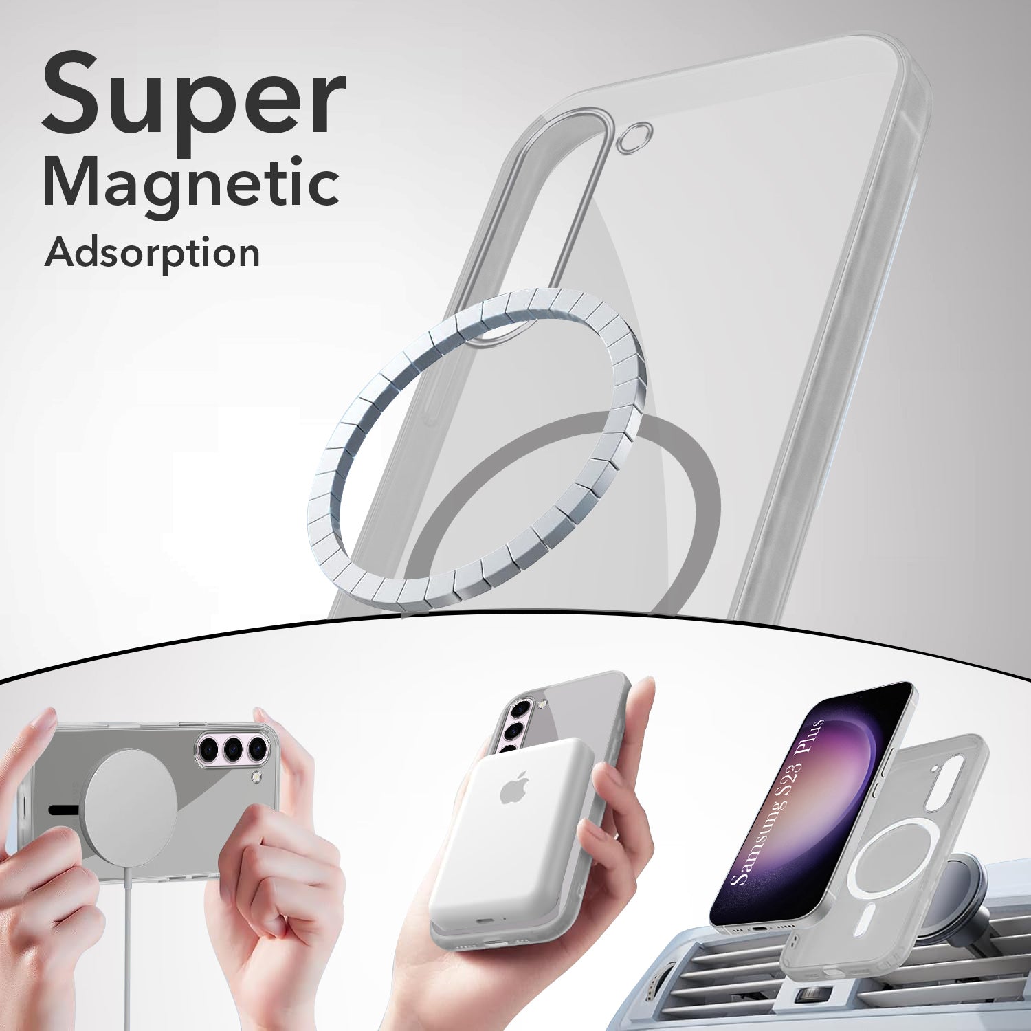 For Samsung Galaxy S23 Plus Back Cover Case Lifetime Anti-Yellow MagSafe Compatible Clear (Sleek Hard Crystal | Shockproof and Camera Protection)