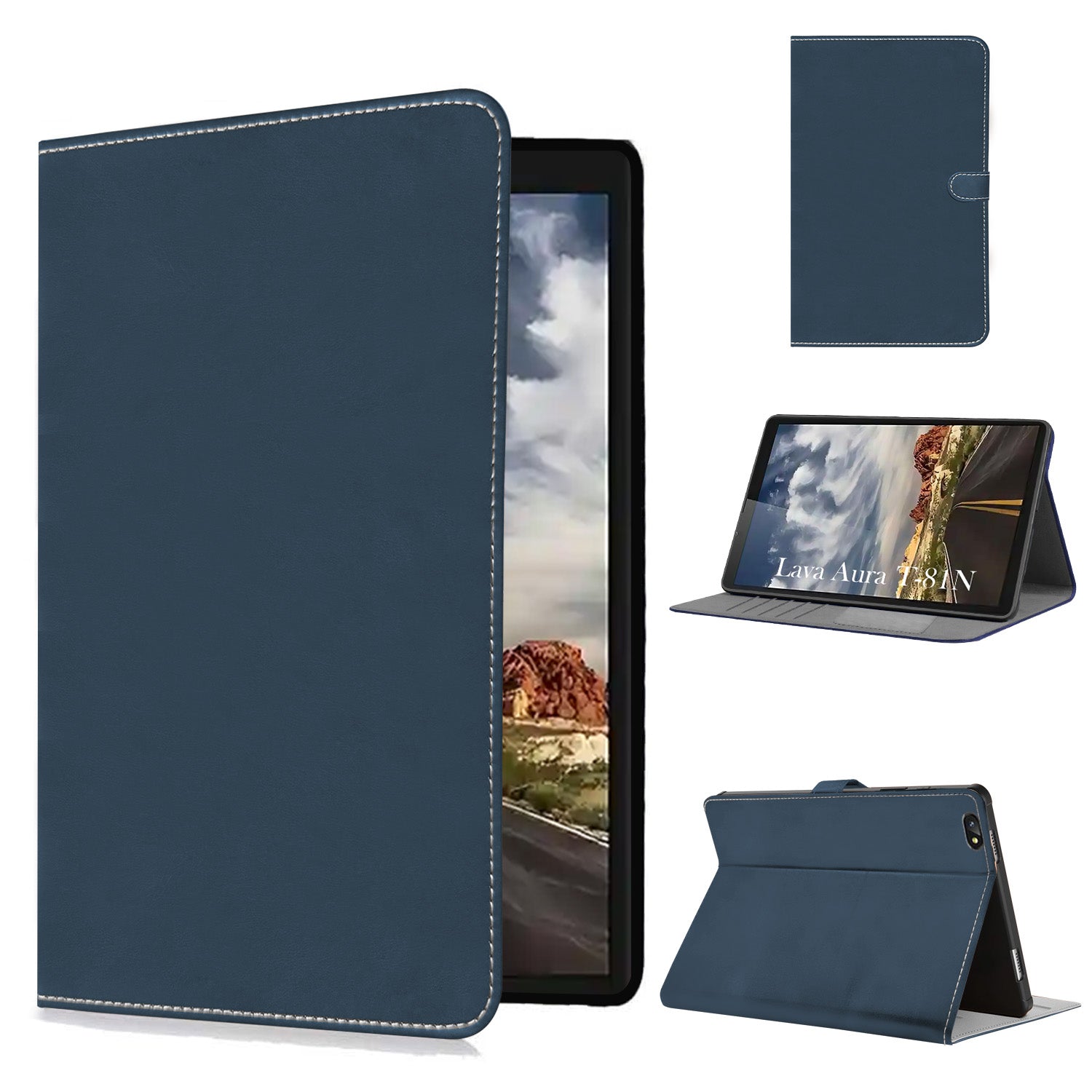 For Lava Aura T81N 8 Inch Flip Cover Folio Case (PU Matte Leather | Multi-Angle Smart Stand | Card Storage Slots | Silicone Back Pouch)
