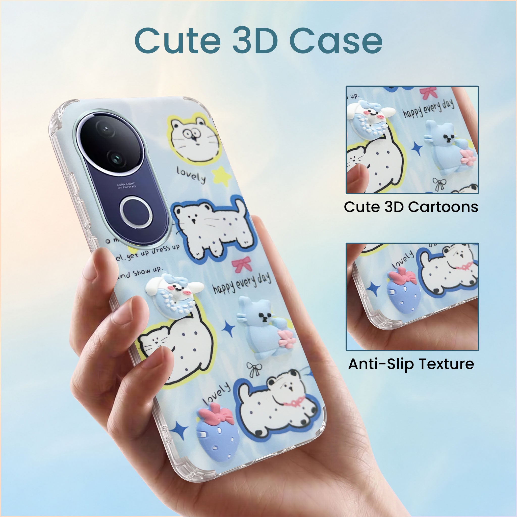 For Vivo T4R Back Cover Case (3D Cute Cartoons | Hard Back Side Soft | Matte Premium Finish | HD Printing)