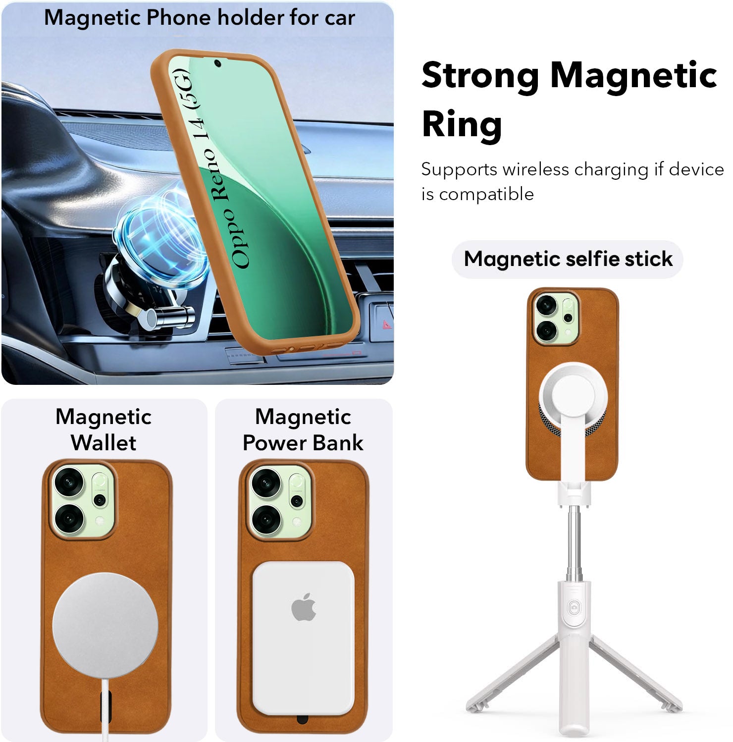 For Oppo Reno14 5G | Oppo Reno 14 5G Back Cover Case Leather Finish (MagSafe Compatible Wireless Charging | Soft Touch | Camera Bump Protection)