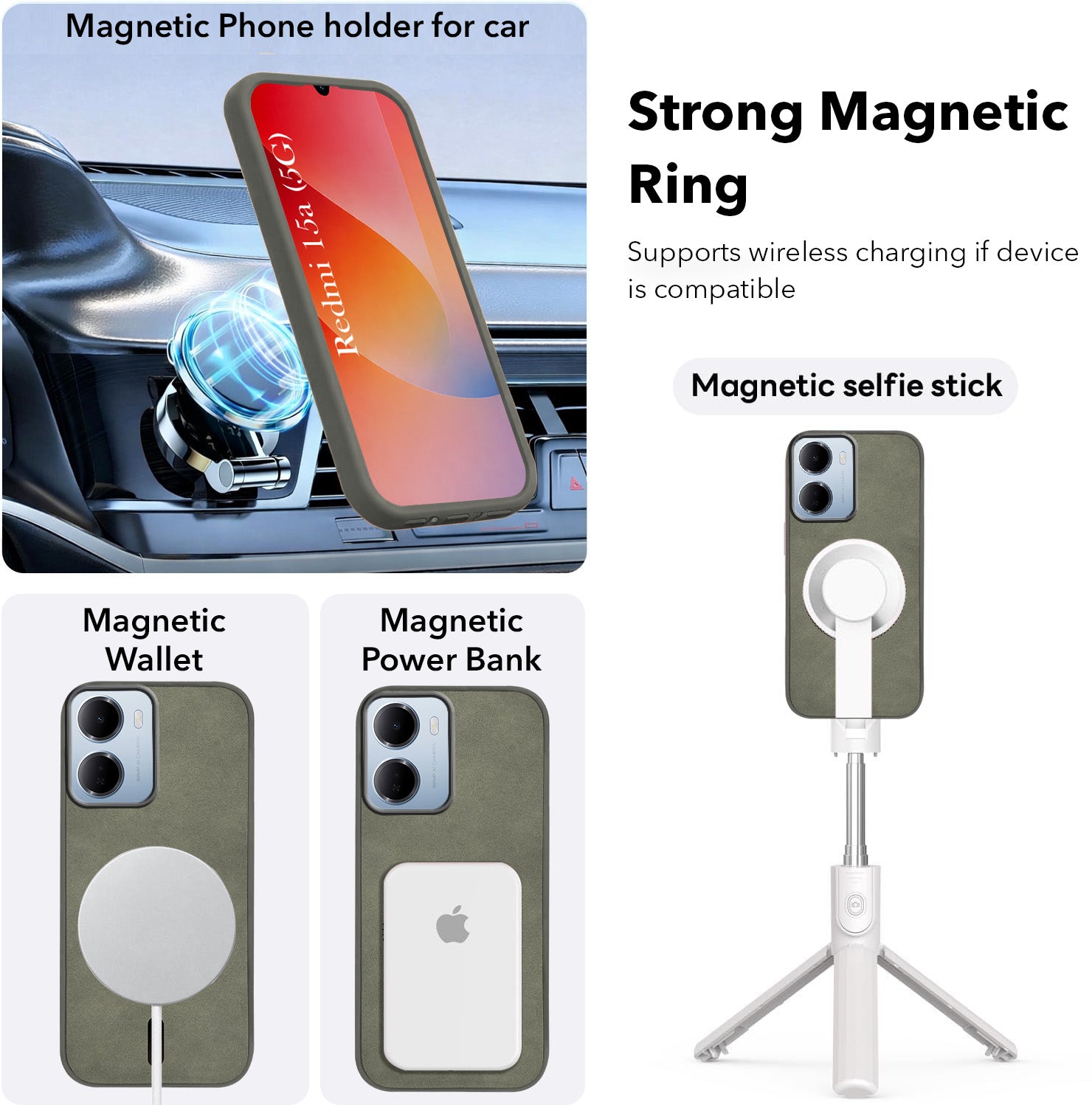 For Redmi 15A 5G Back Cover Case Leather Finish (MagSafe Compatible Wireless Charging | Soft Touch | Camera Bump Protection)