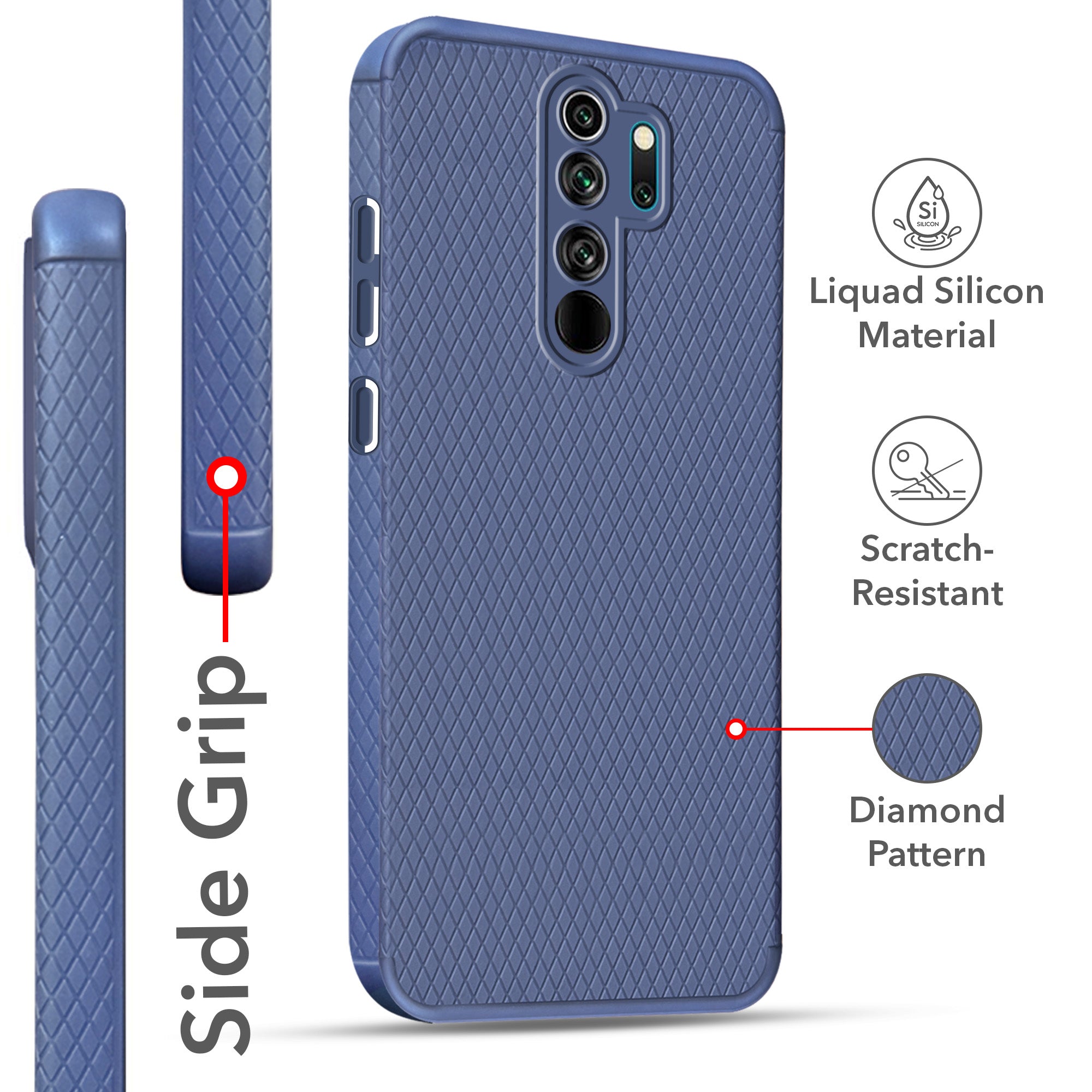 For Xiaomi Mi Redmi Note 8 Pro Back Cover Case (Liquid Silicone | Side Grip | Camera Protection)