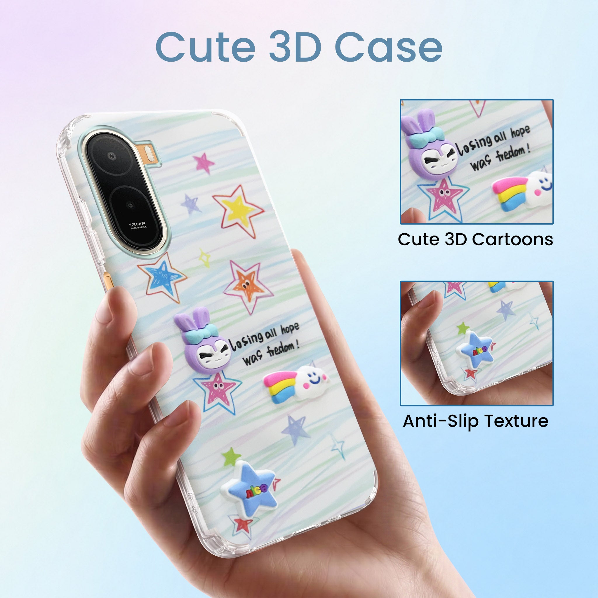 For Redmi A7 Pro 5G Back Cover Case (3D Cute Cartoons | Hard Back Side Soft | Matte Premium Finish | HD Printing)