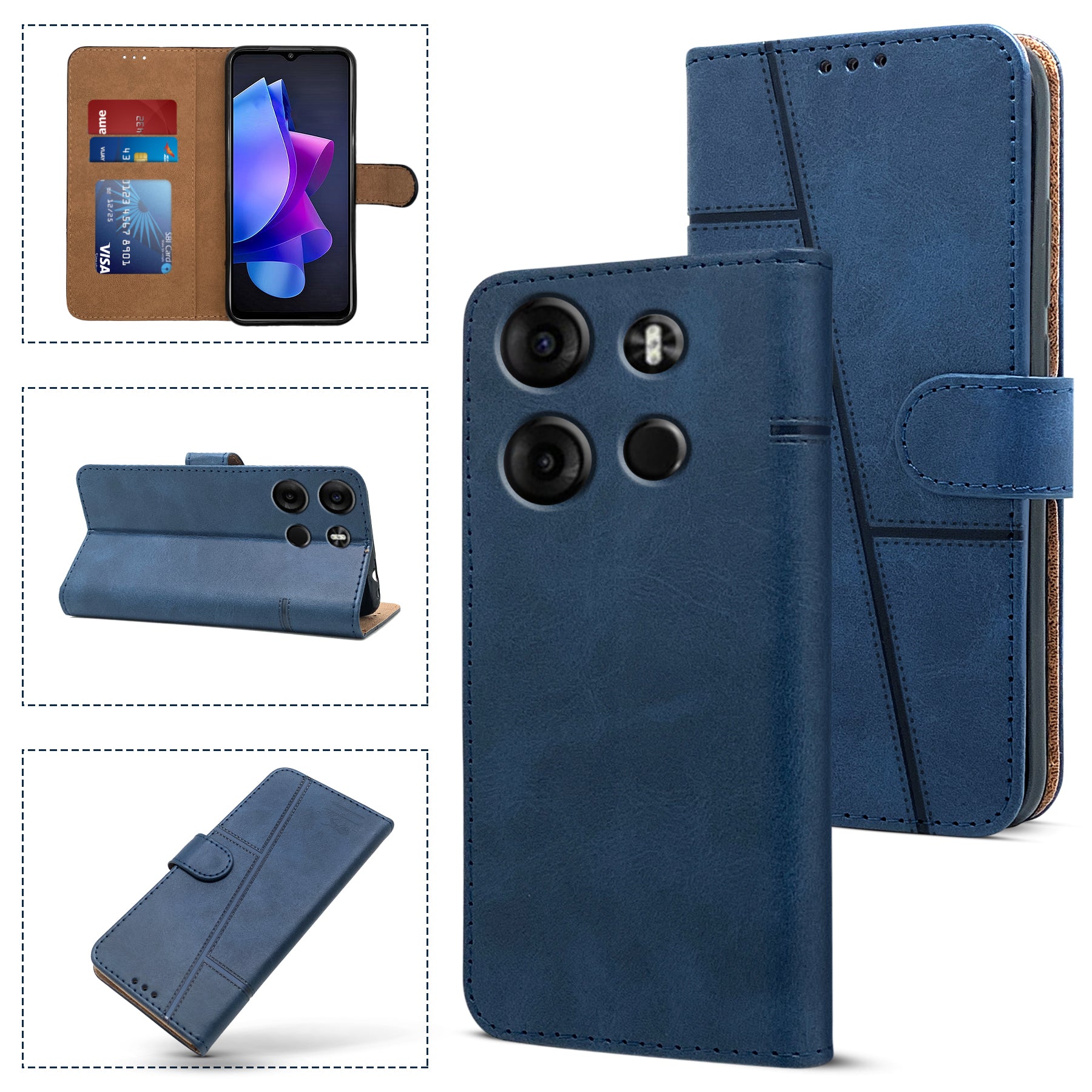For Tecno Spark Go 2023 Flip Cover Case (Stitched Leather with Magnetic Closure)