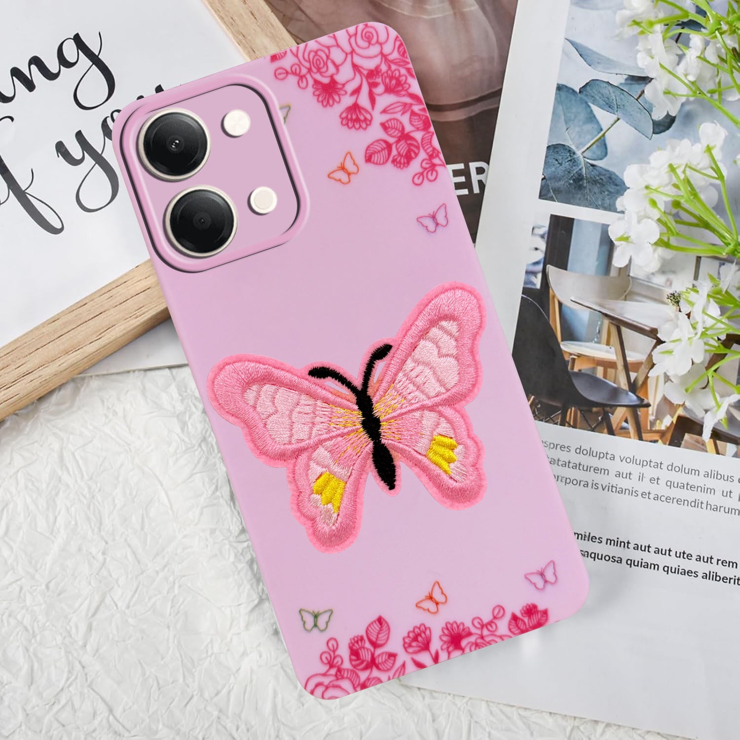 For Vivo Y11 | Vivo Y21 5G Back Cover Case (Soft Butterfly Embroidery | Women Teen Girls | Camera Protection| Matte Silicone)