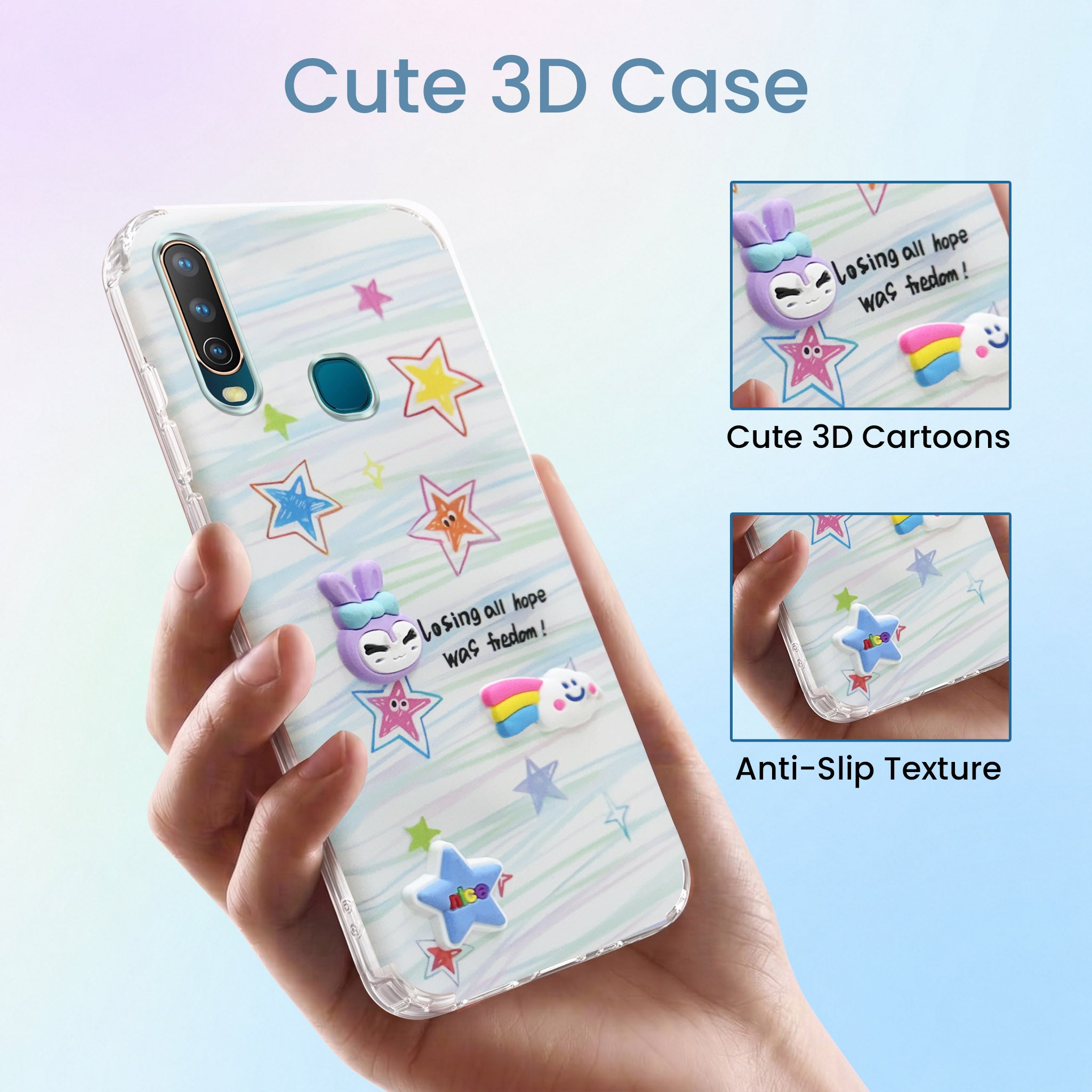 For Vivo U10 Back Cover Case (3D Cute Cartoons | Hard Back Side Soft | Matte Premium Finish | HD Printing)