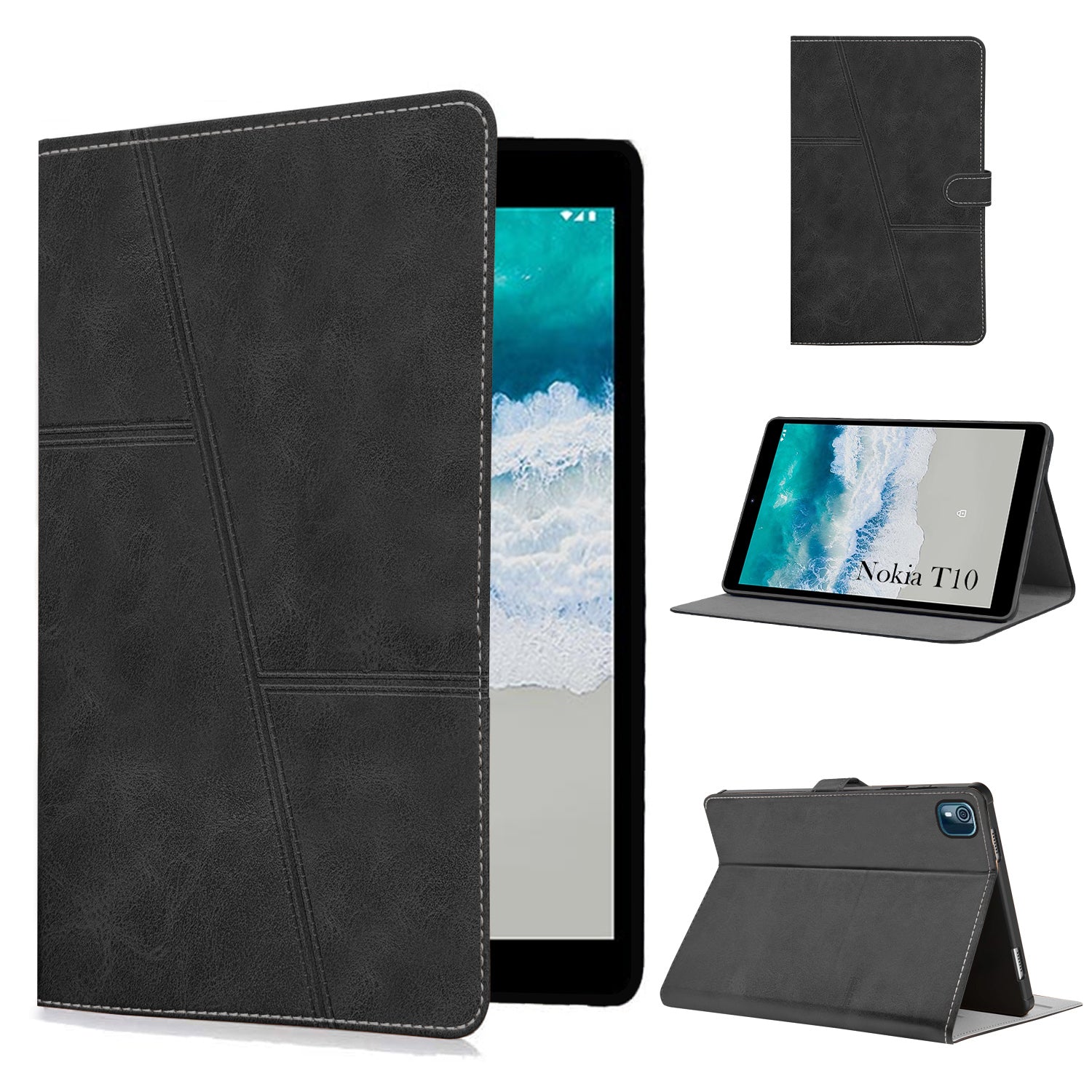 For Flip Cover Folio Case  Nokia T10 (TA-1503, TA-1472, TA-1462, TA-1457) 8 Inch (PU Leather | Multi-Angle Smart Stand | Card Storage Slots | Silicone Back Pouch)