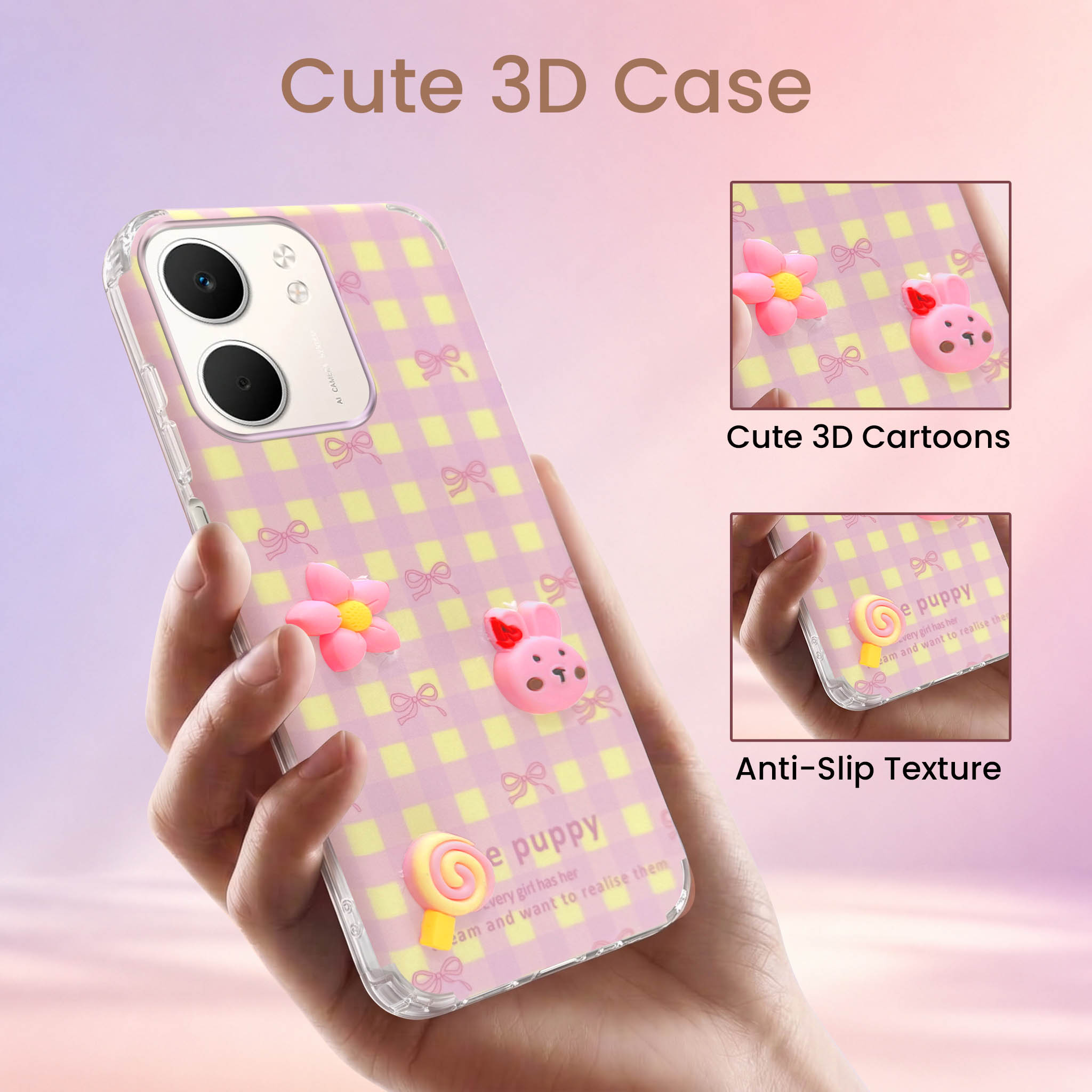 For Oppo A5X Back Cover Case (3D Cute Cartoons | Hard Back Side Soft | Matte Premium Finish | HD Printing)