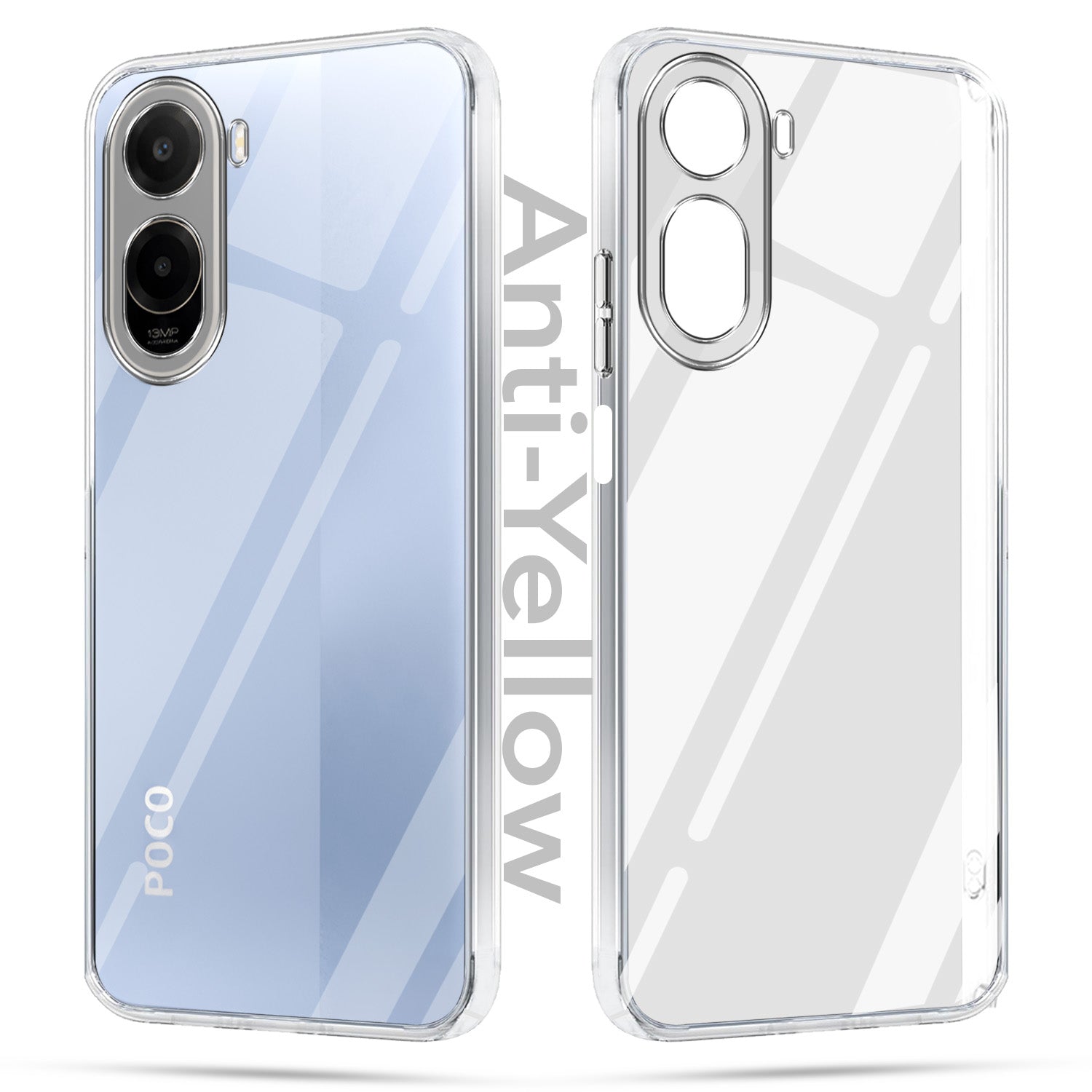 For Poco C81 5G Combo with Back Cover and 9H Tempered Glass (Lifetime Anti-Yellow | Sleek Hard Crystal | Oleophobic Coating Screen Glass)