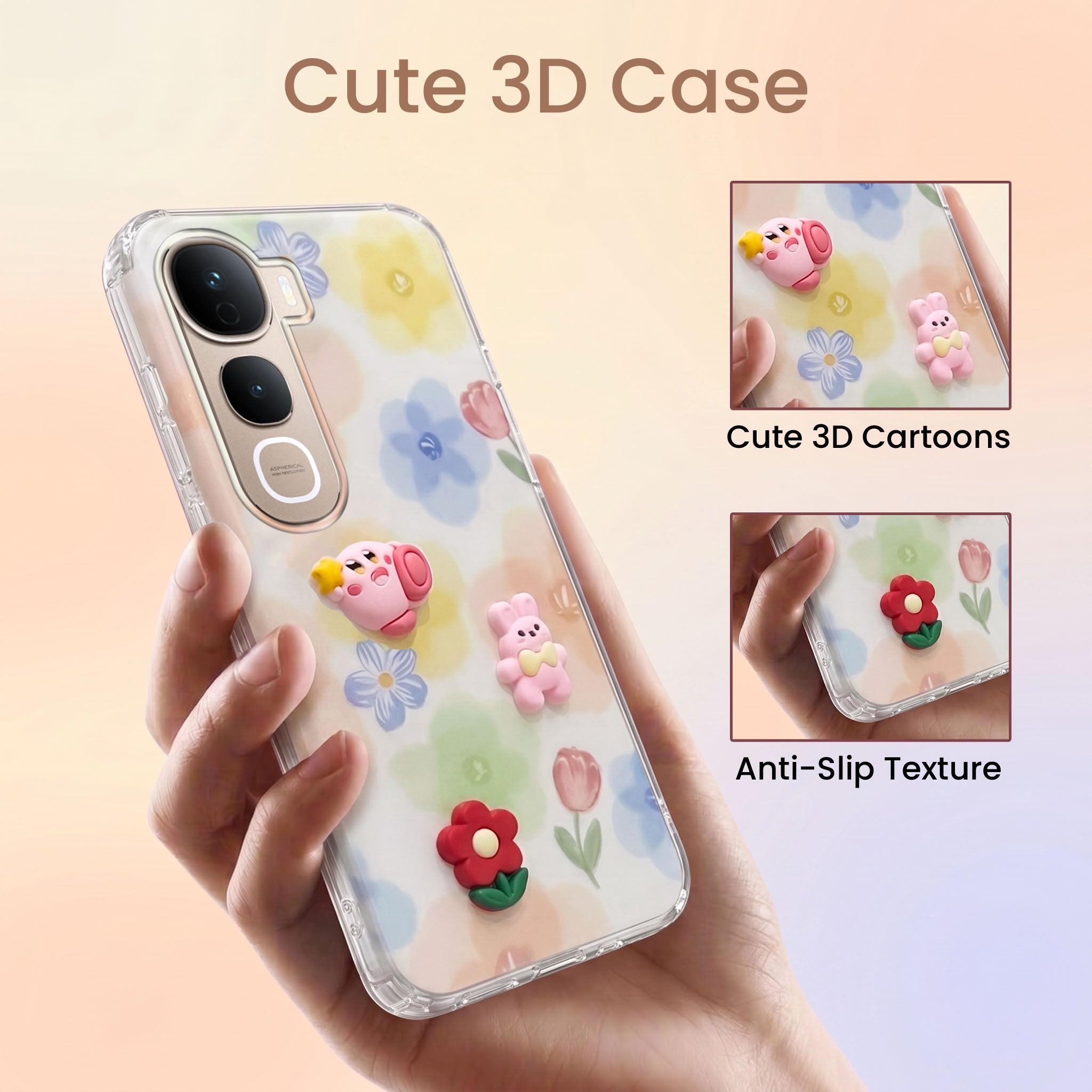 For Vivo Y400 Pro Back Cover Case (3D Cute Cartoons | Hard Back Side Soft | Matte Premium Finish | HD Printing)