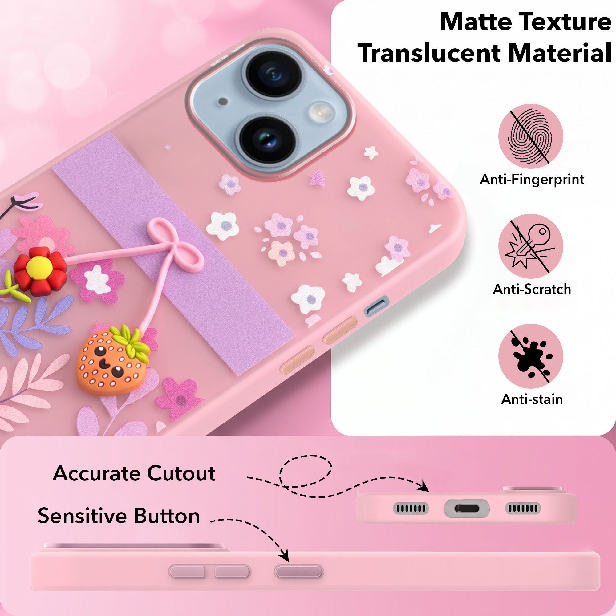 For Apple iPhone 14 Back Cover Case (3D Cute Cartoons | Hard Back Side Soft | Matte Premium Finish | HD Printing)