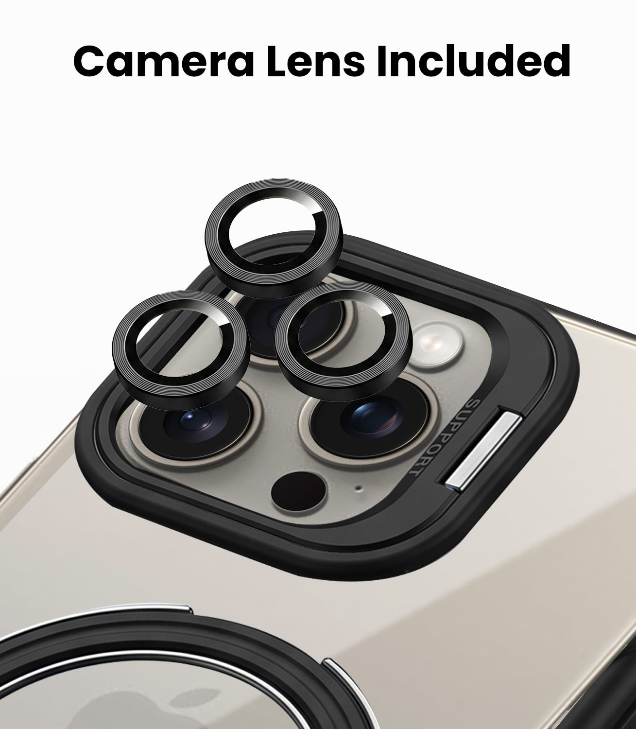 For Apple iPhone 15 Pro Max Back Cover Case Crystal (Lifetime Anti Yellow | Magnetic Ring Stand | Camera Lens Protection | MagSafe Compatible)