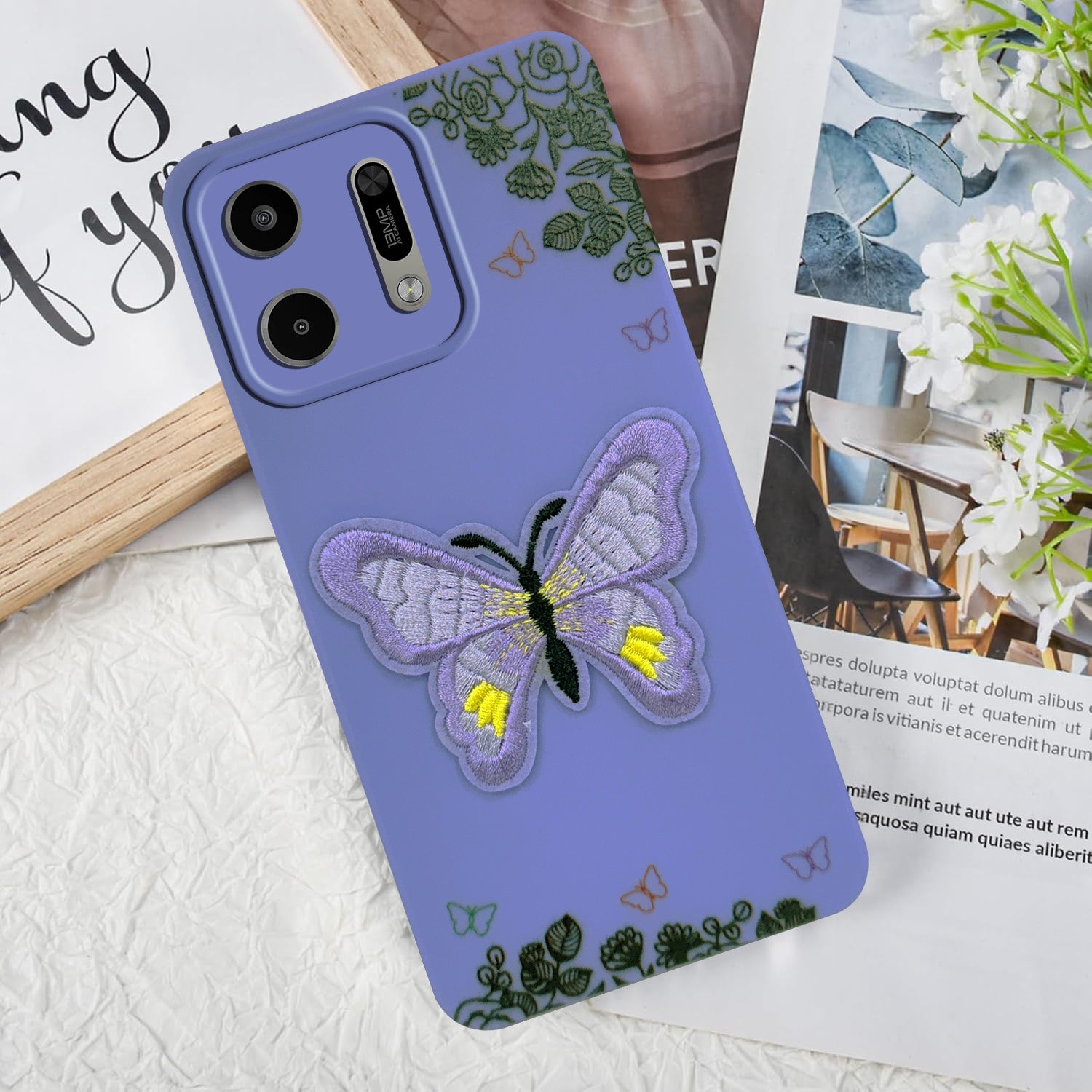 For Lava Virat V1 5G Back Cover Case (Soft Butterfly Embroidery | Women Teen Girls | Camera Protection| Matte Silicone)