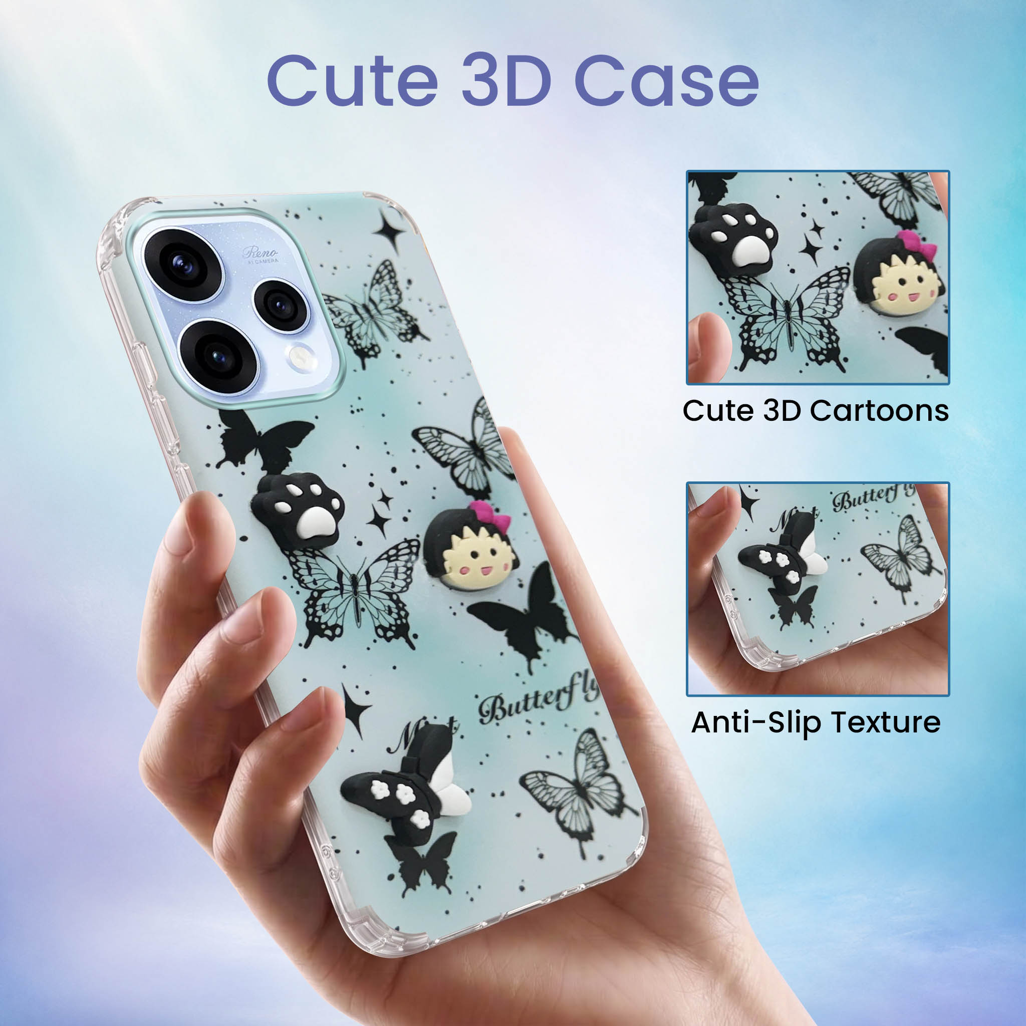 For Oppo Reno15 5G | Oppo Reno 15 5G Back Cover Case (3D Cute Cartoons | Hard Back Side Soft | Matte Premium Finish | HD Printing)