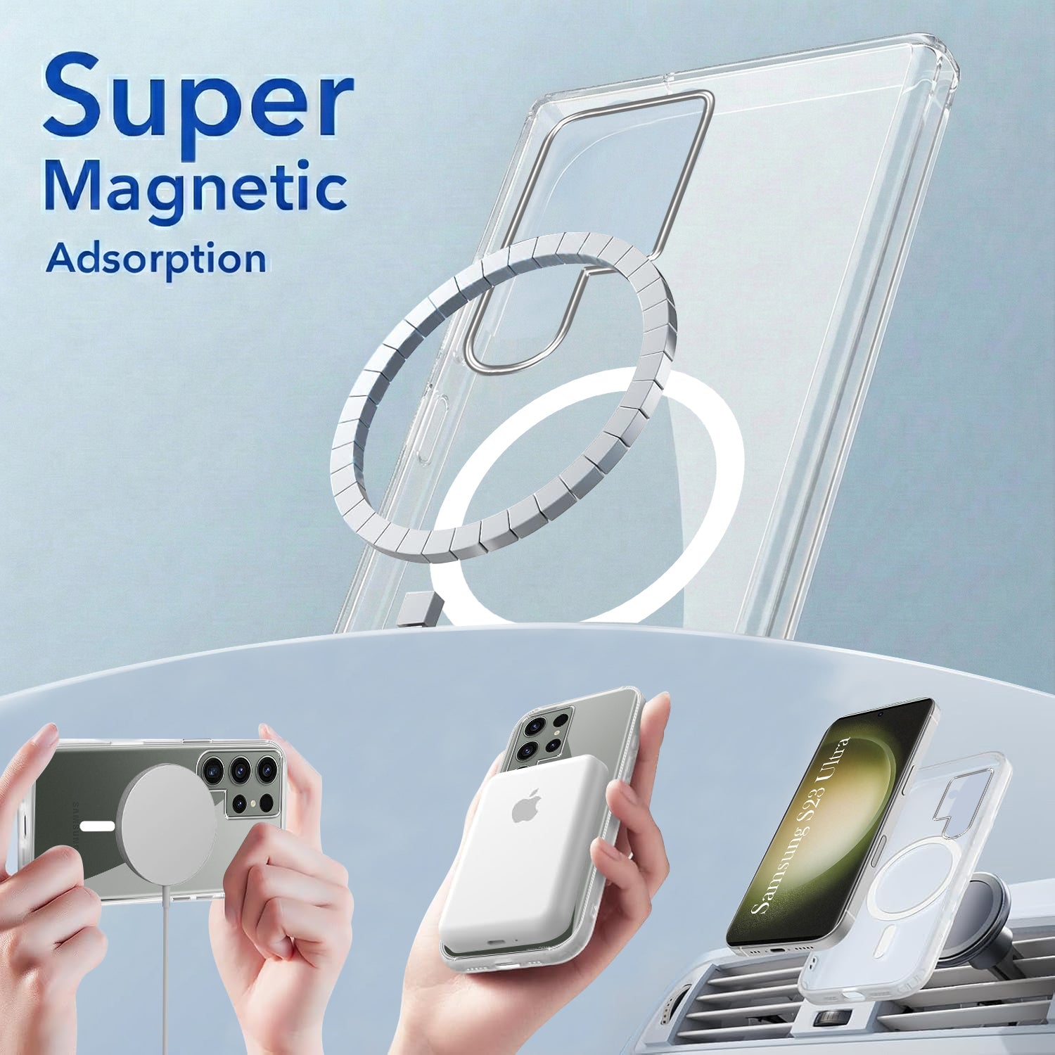 For Samsung Galaxy S23 Ultra Back Cover Case Lifetime Anti-Yellow MagSafe Compatible Clear (Sleek Hard Crystal | Shockproof and Camera Protection)