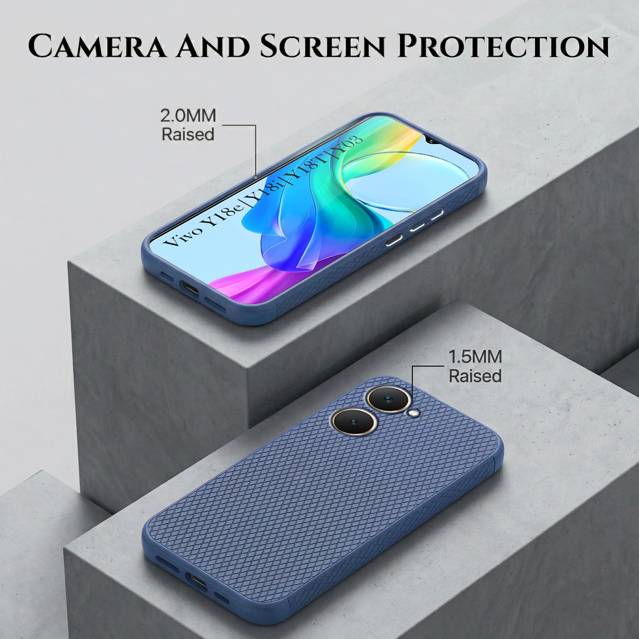 For Vivo Y18 | Y18e | Y03 | Y18i | Y18t Combo with Back Cover and 9H Tempered Glass (Liquid Silicone | Camera Protection | Oleophobic Coating Screen Glass)