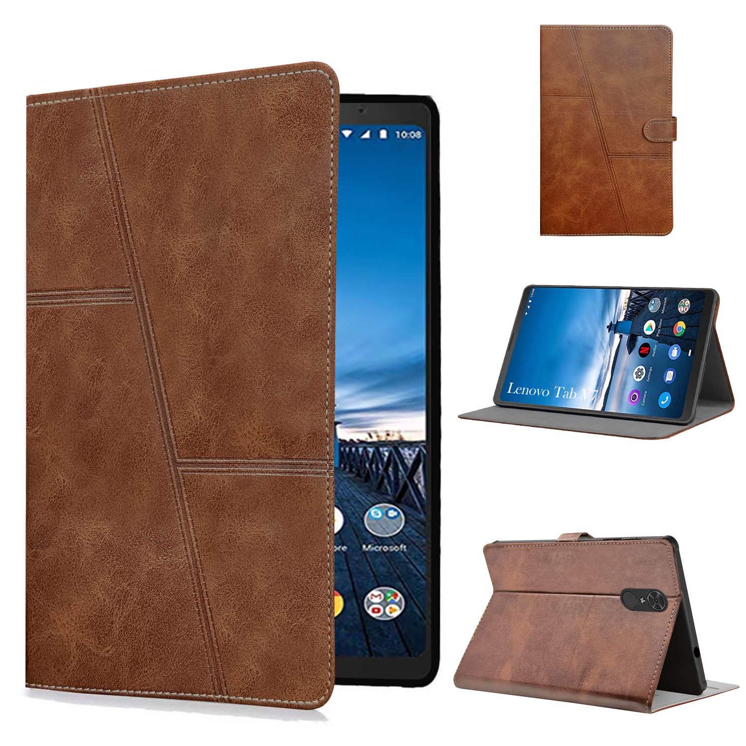 For Flip Cover Folio Case Lenovo Tab V7 (PB-6505M, PB-6505MC) 8 Inch (PU Leather | Multi-Angle Smart Stand | Card Storage Slots | Silicone Back Pouch)