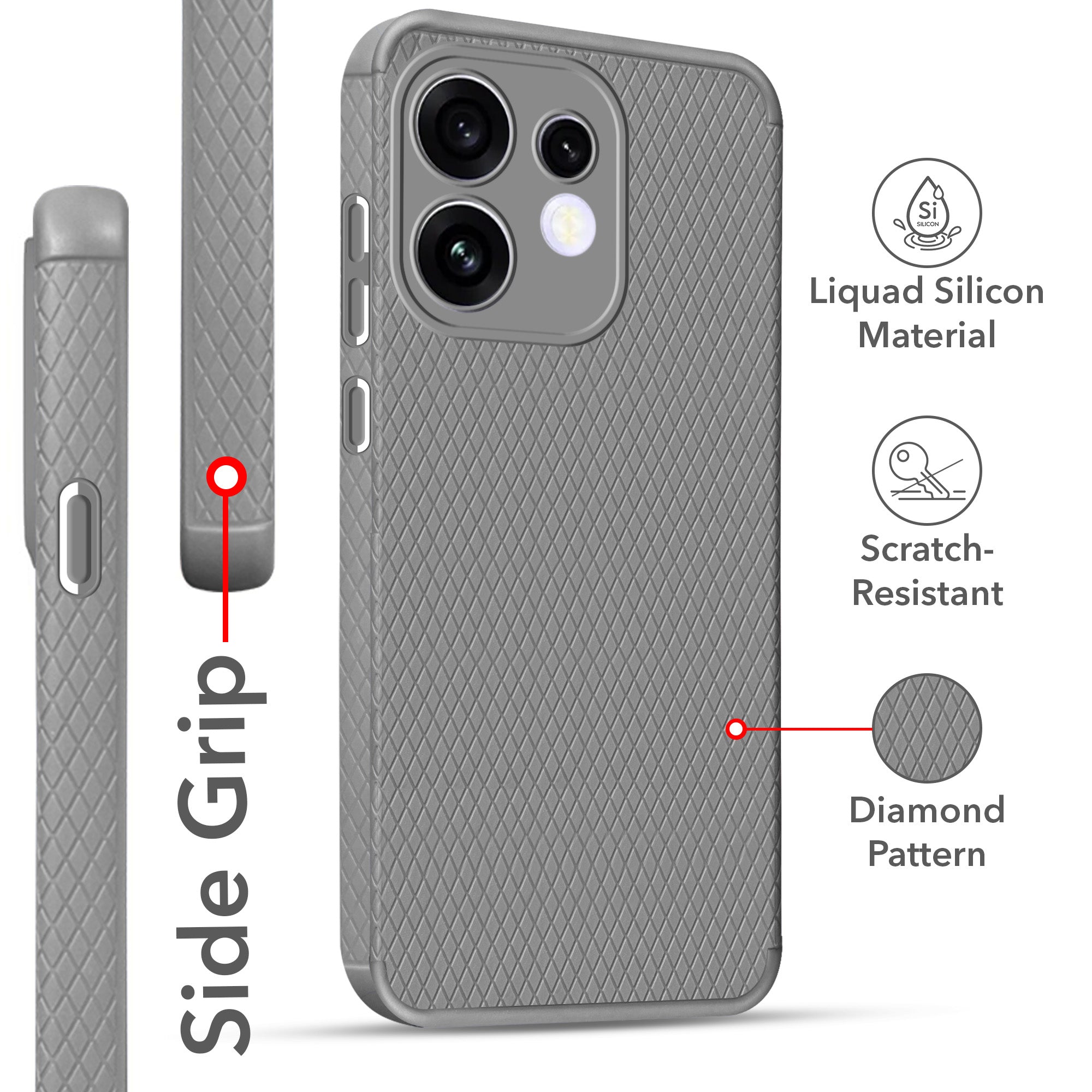 For Oppo Reno 16 Back Cover Case Liquid Silicone (Camera Protection | Side Grip Texture | Soft and Flexible)