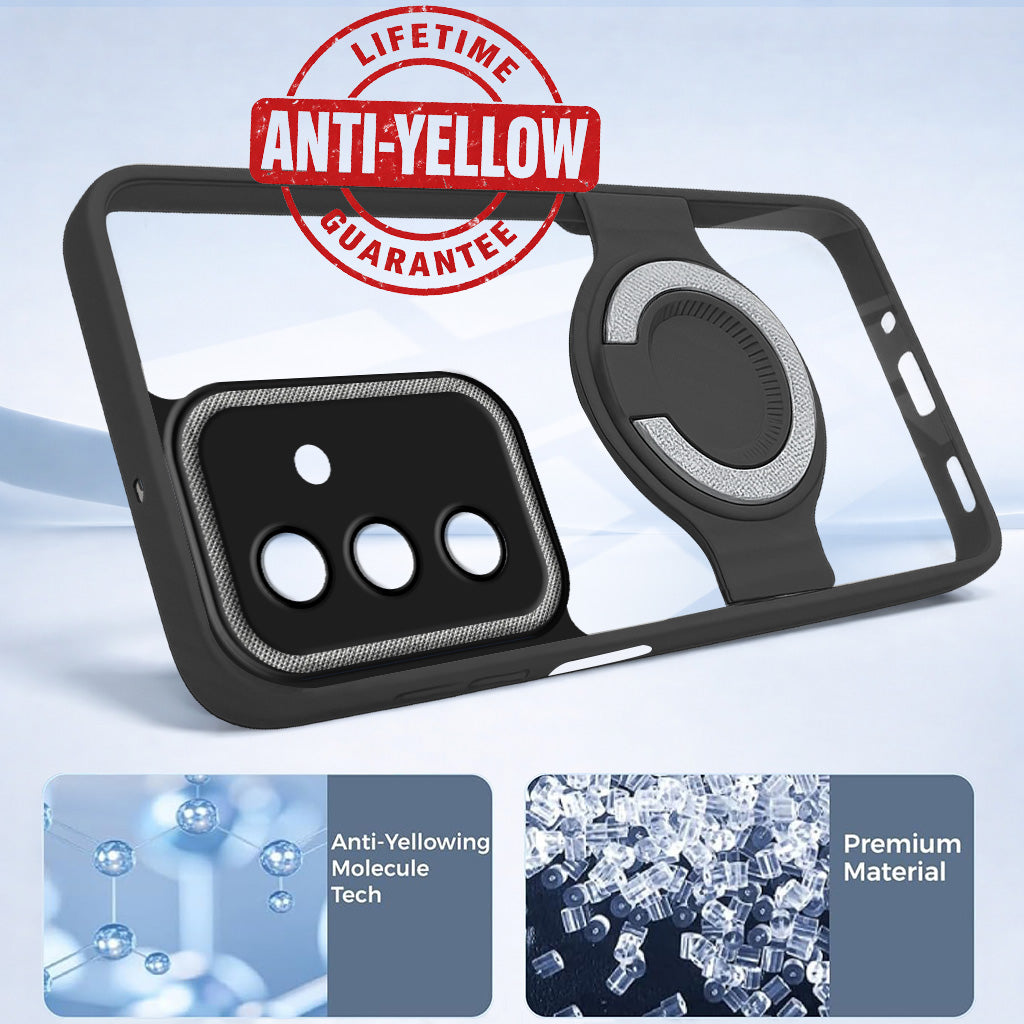 For Samsung Galaxy M16 5G | Samsung Galaxy F16 5G Back Cover Case with stand (Built-in Ring Holder Kickstand | Lifetime Anti Yellow | Camera Protection)