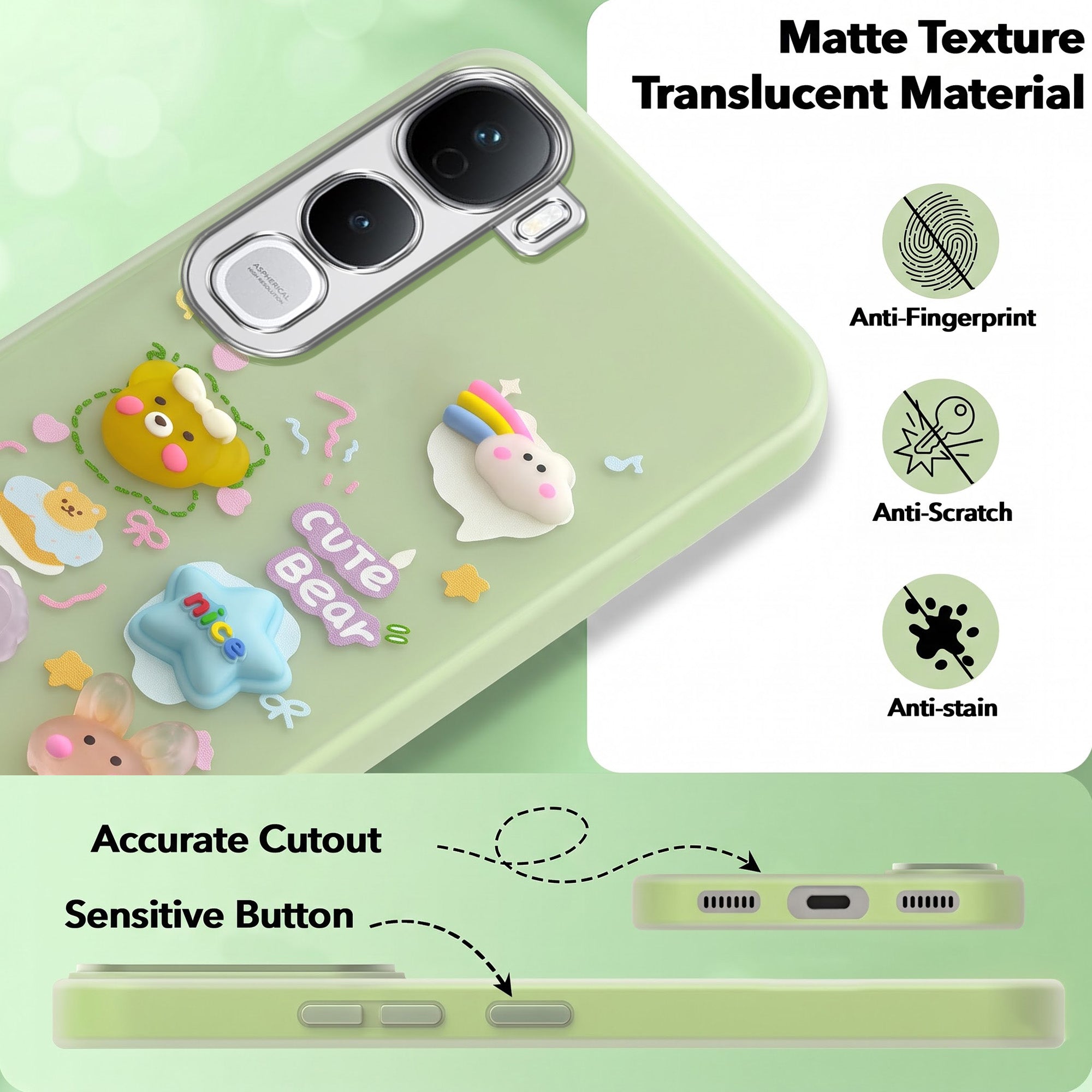 For Vivo Y400 Pro Back Cover Case (Cute 3D cartoon charms design | Slim Aesthetic Case for Girls | Camera Protection | Hard Unbreakable)