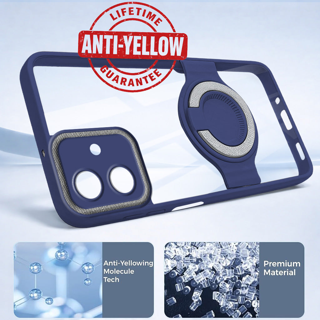 For Samsung Galaxy M07 | Samsung Galaxy F07 Back Cover Case with stand (Built-in Ring Holder Kickstand | Lifetime Anti Yellow | Camera Protection)