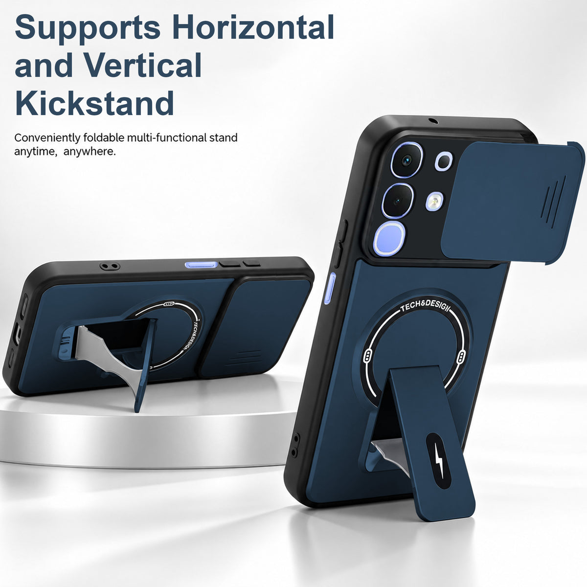 For Vivo iQOO Z10x Back Case Cover Metallic (Hybrid Armor Kickstand | Sliding Shutter Camera Protection | MagSafe Compatible)