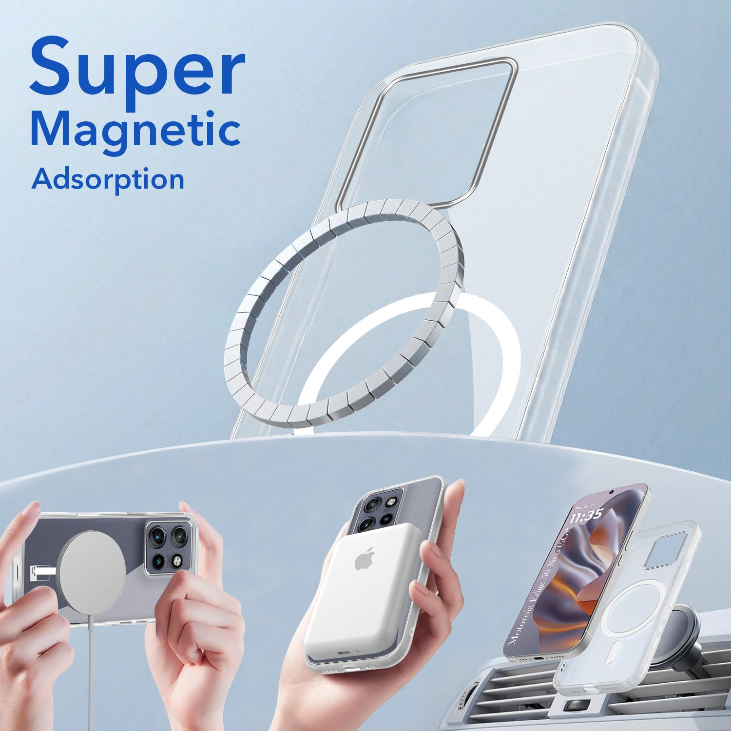 For Motorola Moto Edge 50 Neo Back Cover Case Lifetime Anti-Yellow MagSafe Compatible Clear (Sleek Hard Crystal | Shockproof and Camera Protection)