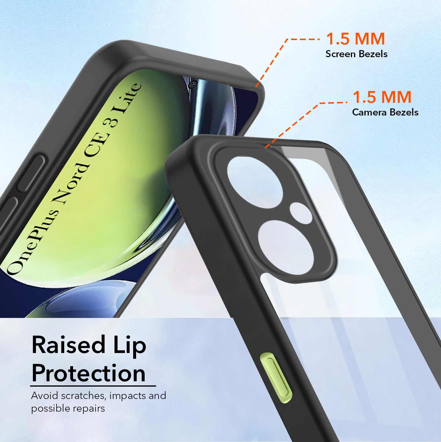 For OnePlus Nord CE 3 Lite Combo with Back Cover and 9H Tempered Glass (Lifetime Anti-Yellow | Crystal Clear Shockproof | Oleophobic Coating Screen Glass)