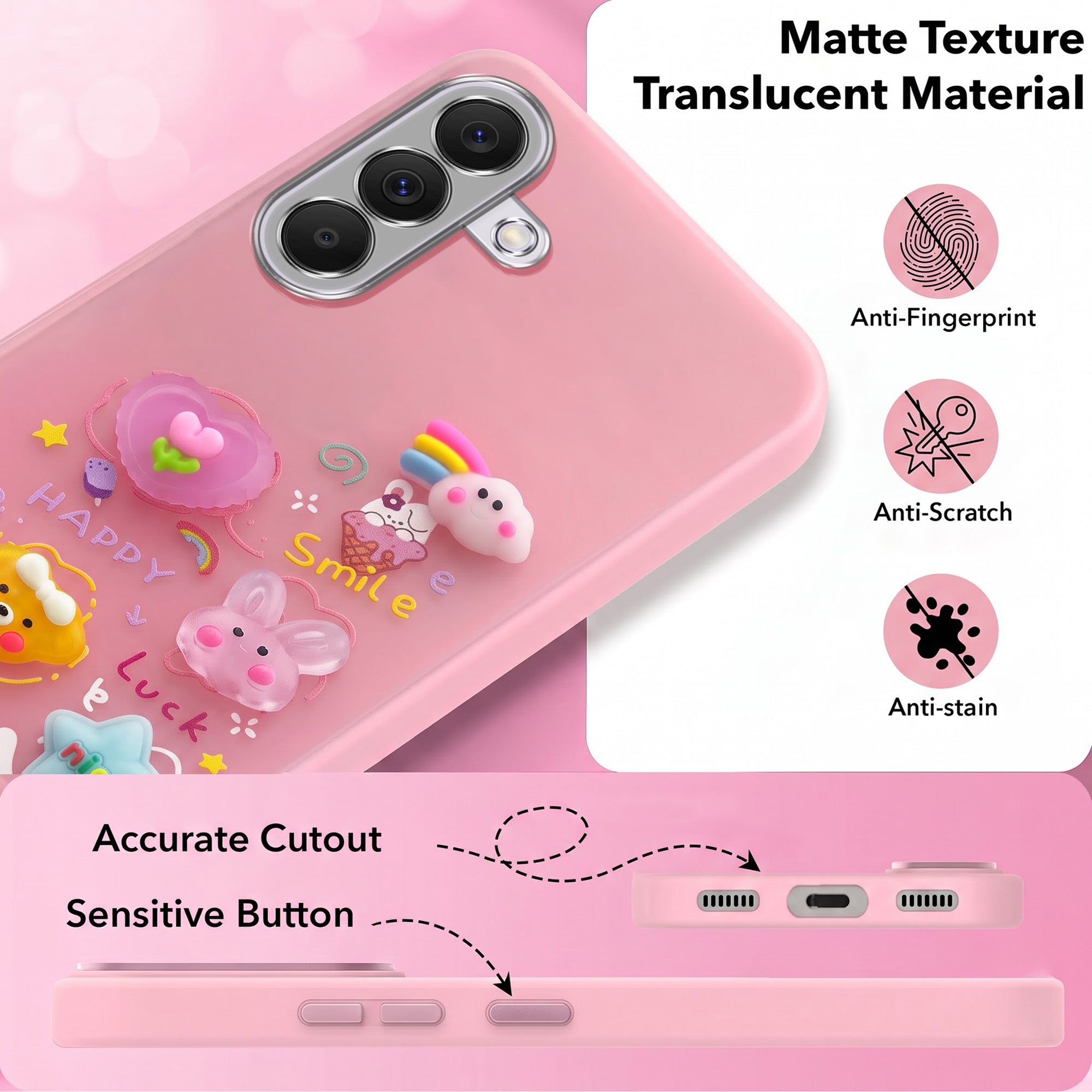 For Samsung Galaxy A37 5G Back Cover Case (3D Cute Cartoons | Hard Back Side Soft | Matte Premium Finish | HD Printing)