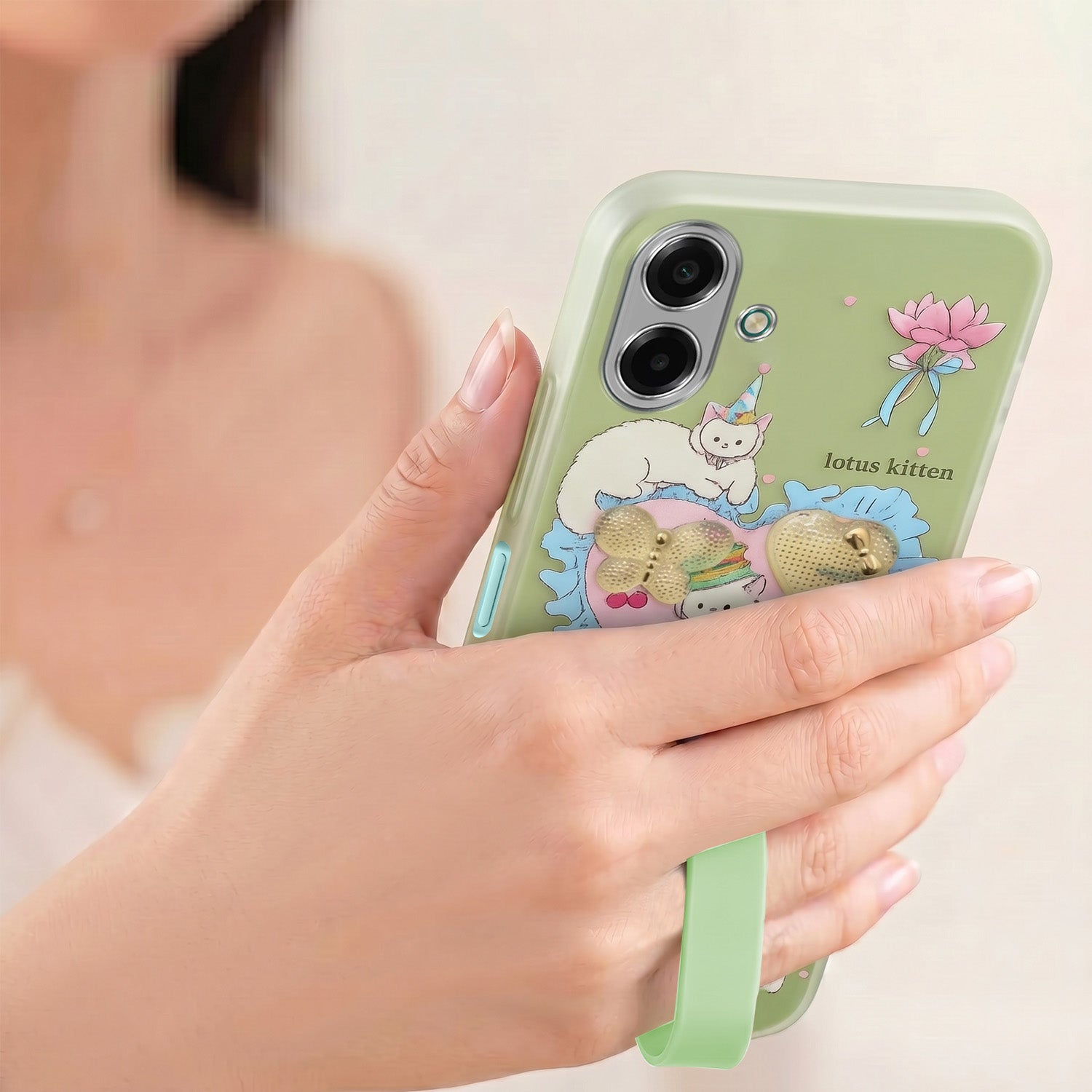 For Samsung Galaxy A07 5G | F70e 5G Back Cover Case (3D Cute Heart Strap Holder | Camera Protection | Designer Girls Print)