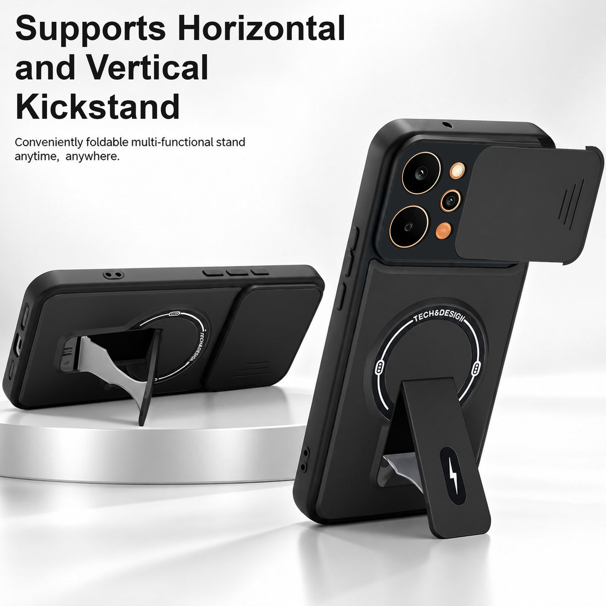 For Realme P4 Power 5G Back Case Cover Metallic (Hybrid Armor Kickstand | Sliding Shutter Camera Protection | MagSafe Compatible)