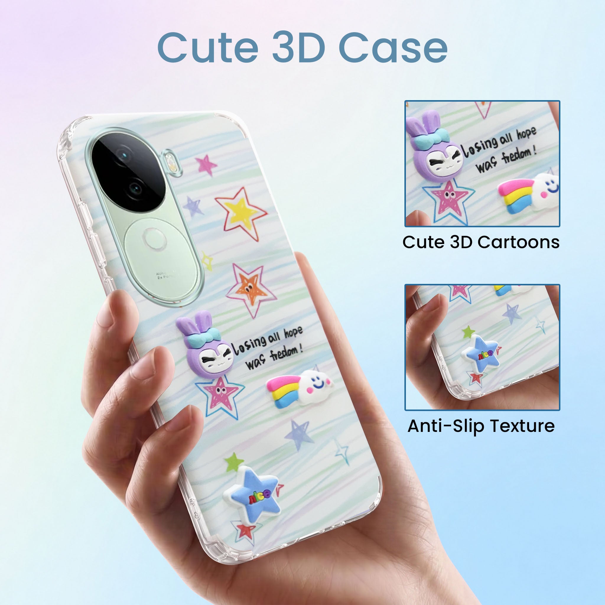 For Vivo V40e Back Cover Case (3D Cute Cartoons | Hard Back Side Soft | Matte Premium Finish | HD Printing)