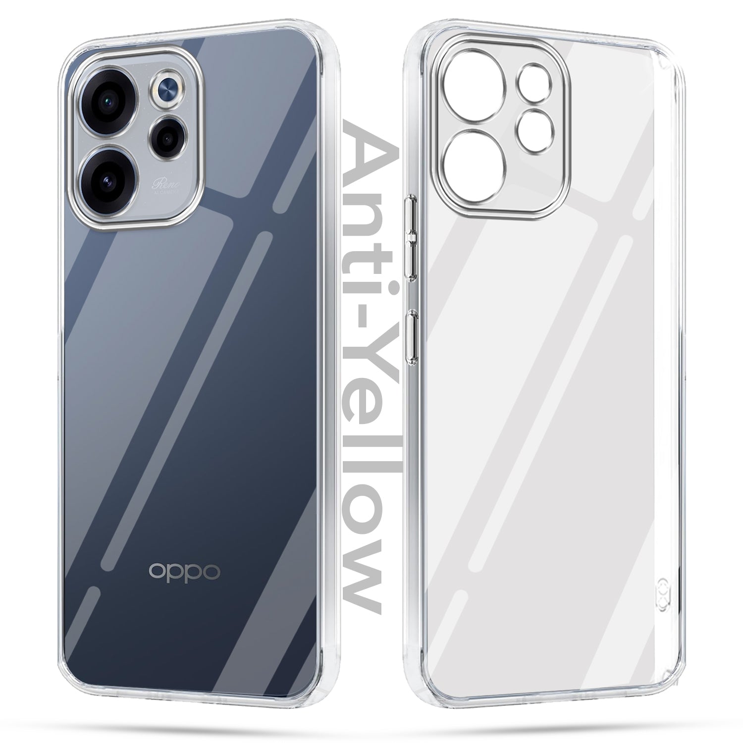 For Oppo Reno 15c Combo with Back Cover and 9H Tempered Glass (Lifetime Anti-Yellow | Sleek Hard Crystal | Oleophobic Coating Screen Glass)