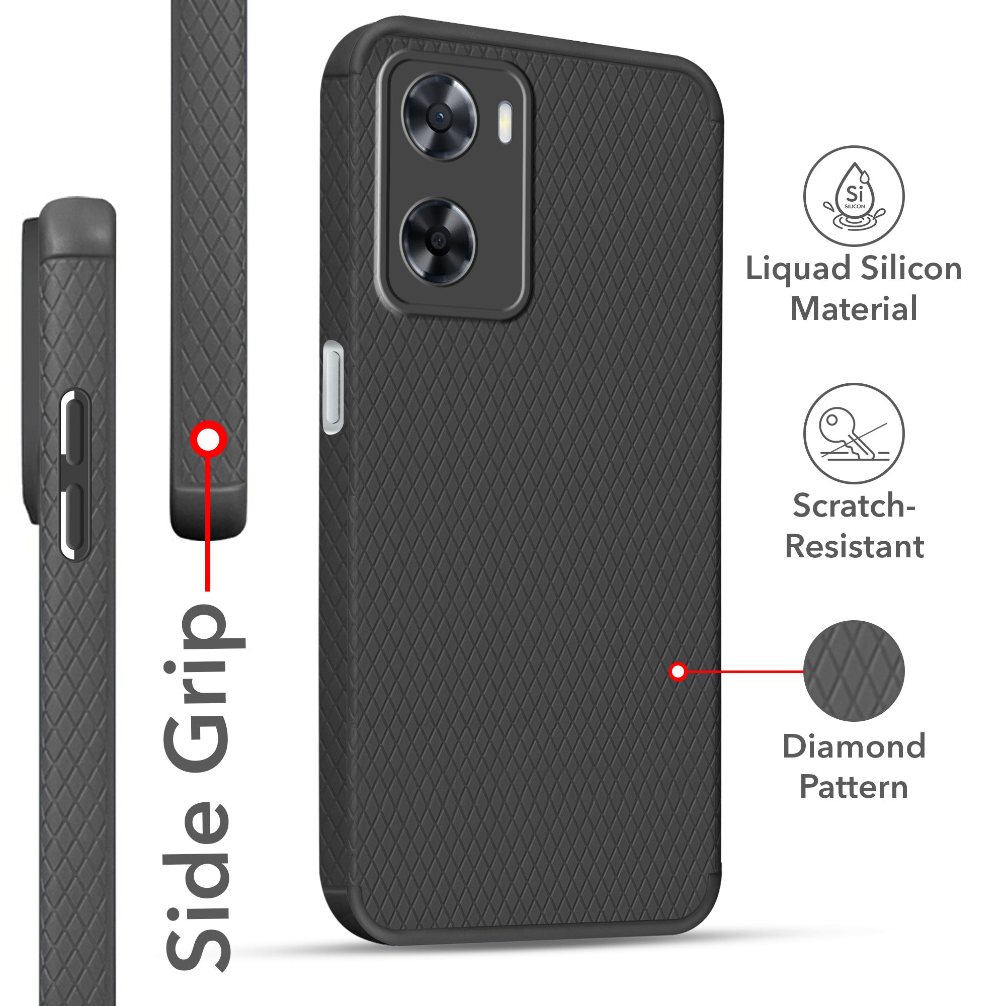 For Oppo A57 2022  Back Cover Case (Liquid Silicone | Side Grip | Camera Protection)