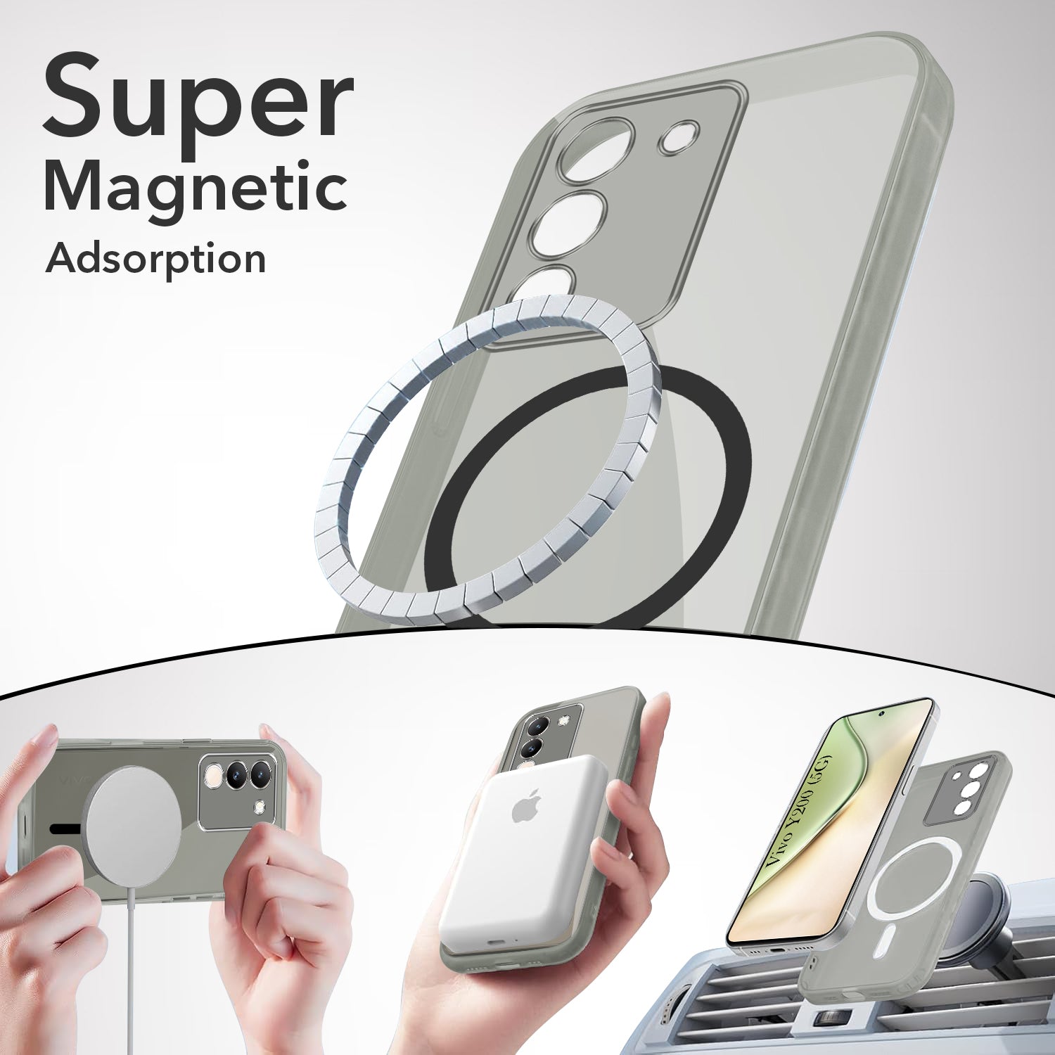 For Vivo Y200 Back Cover Case Lifetime Anti-Yellow MagSafe Compatible Clear (Sleek Hard Crystal | Shockproof and Camera Protection)